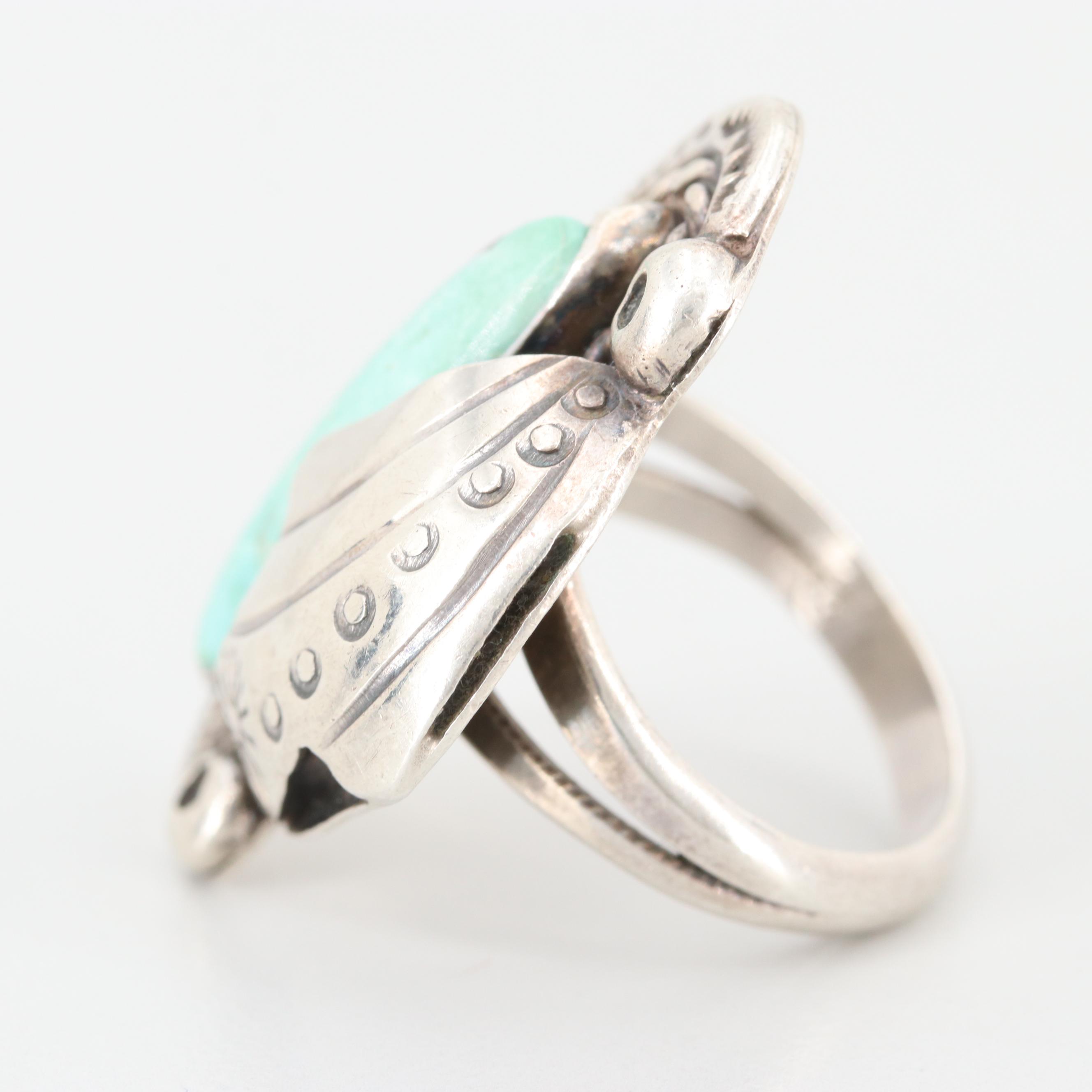 Herbert Pino Cherokee Sterling Silver Turquoise Ring