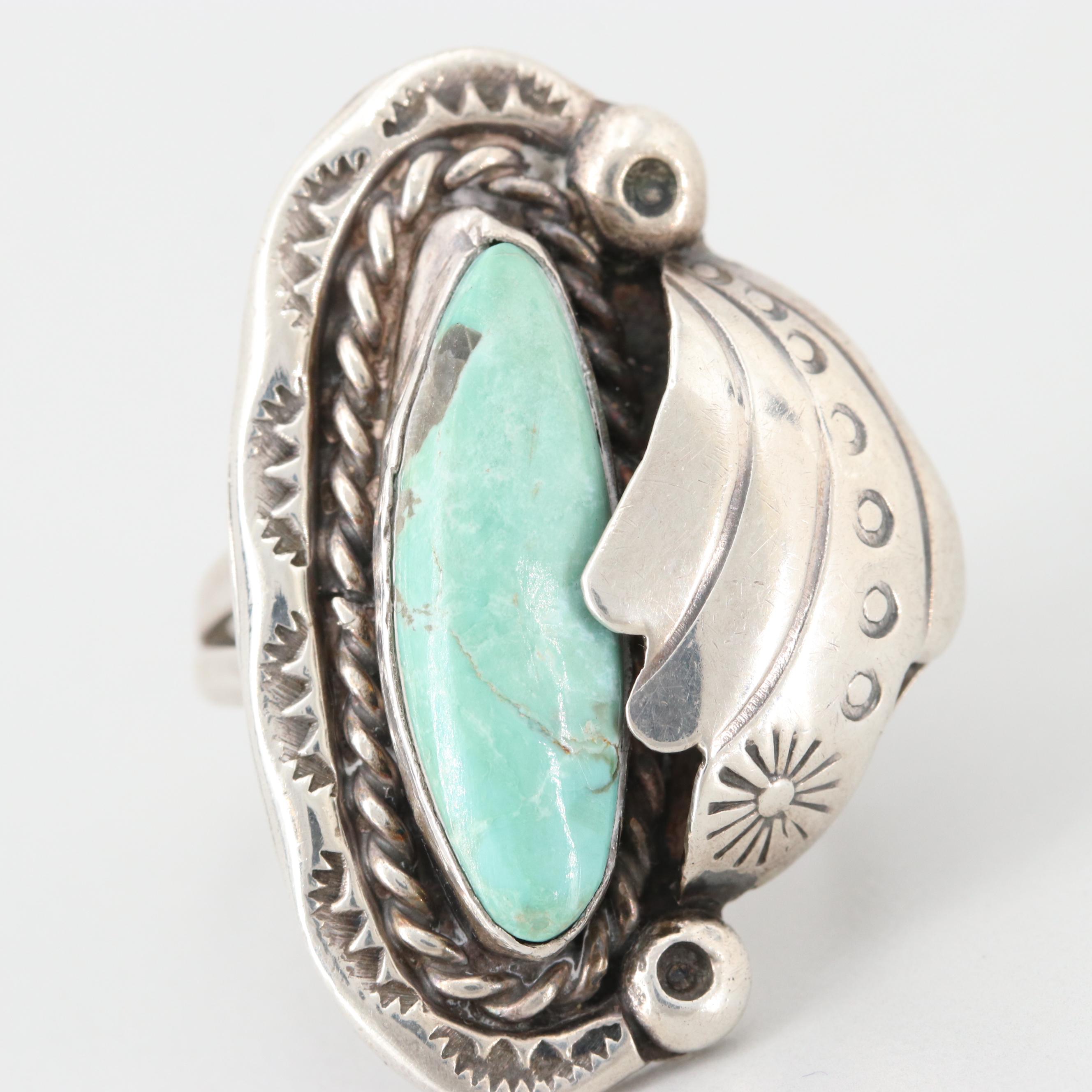 Herbert Pino Cherokee Sterling Silver Turquoise Ring
