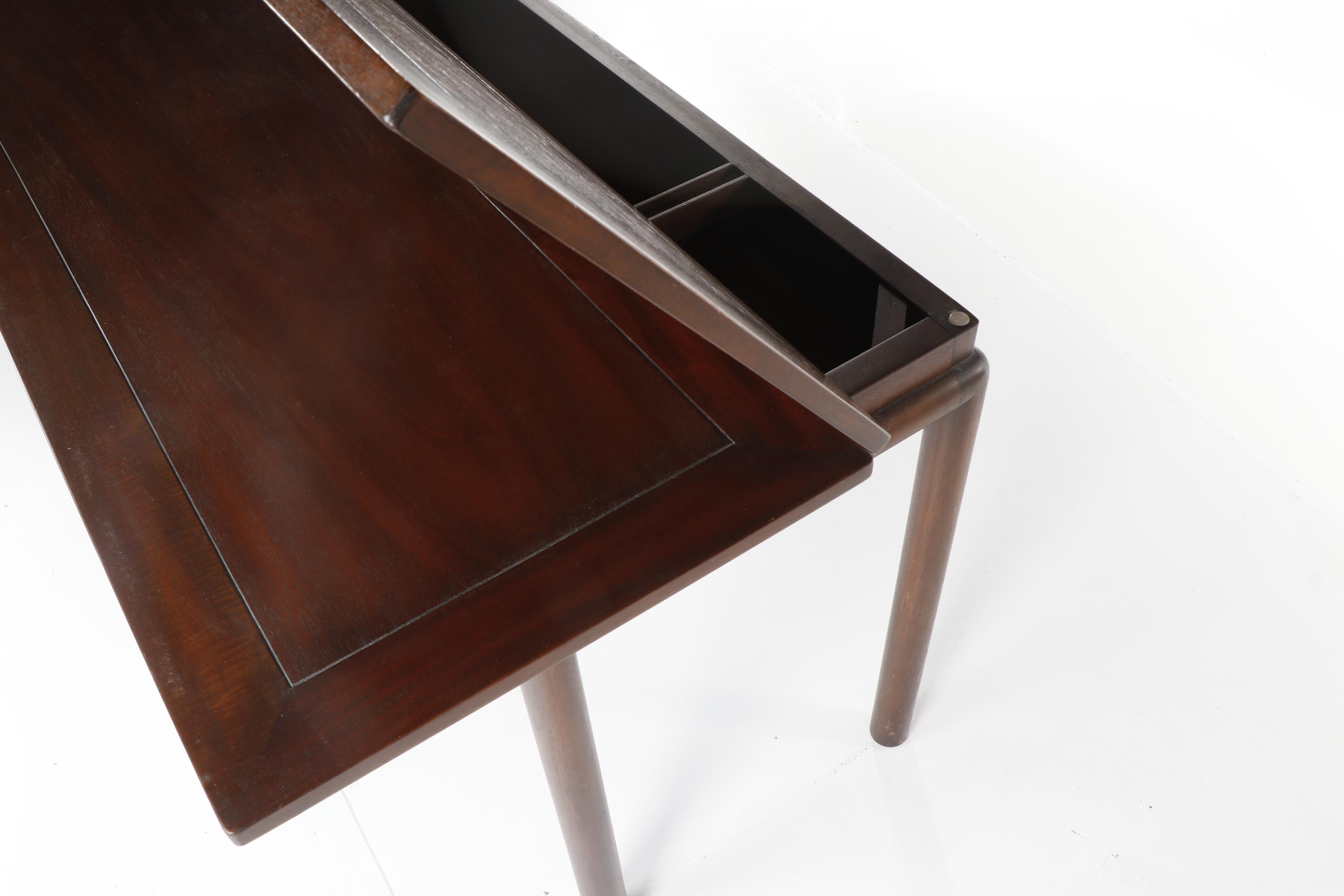 Harvey Probber-Style Flip Top Console Dining Table with Carved Decor