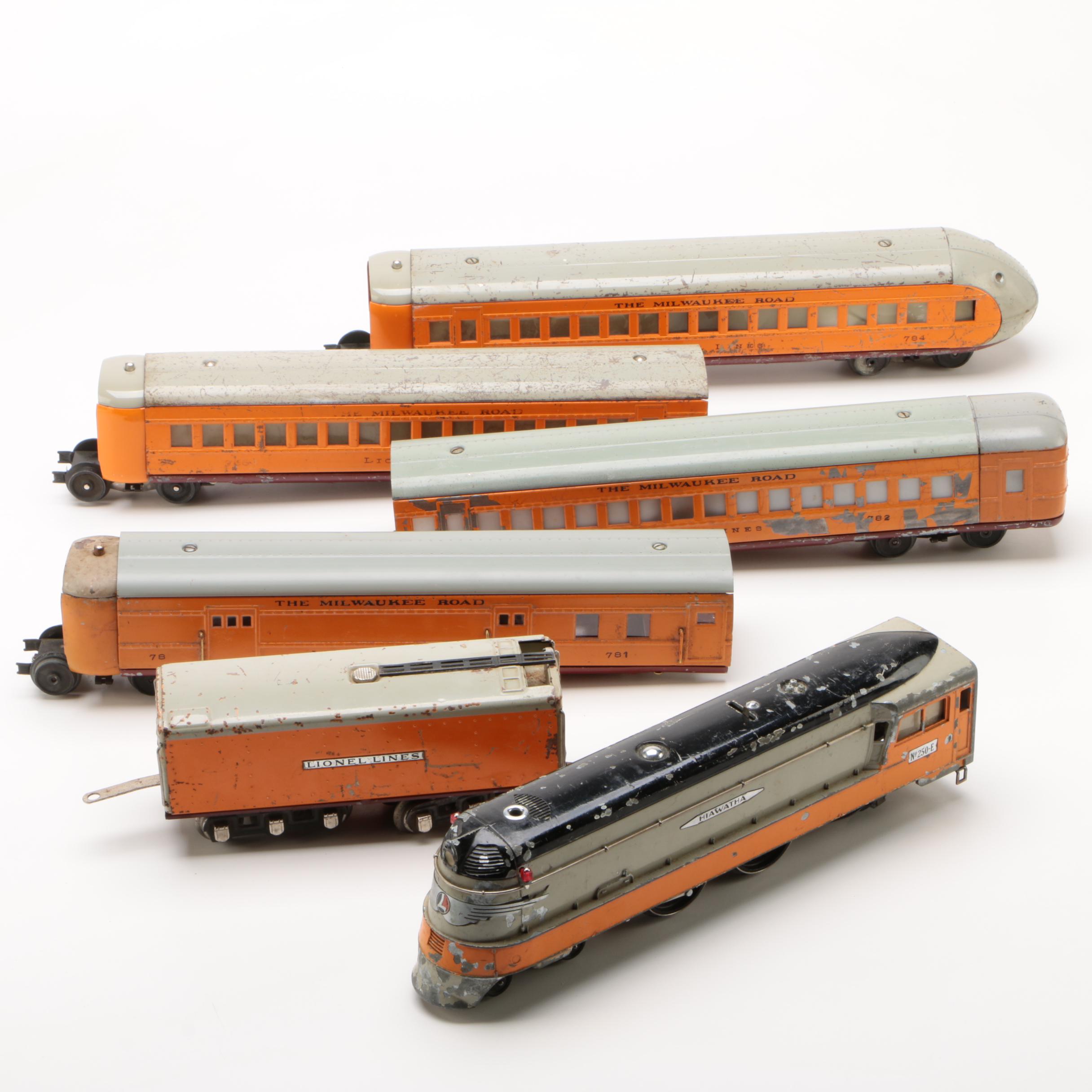 Lionel O Gauge Hiawatha Steam Locomotive, Tender, and Passenger Cars, 1930s