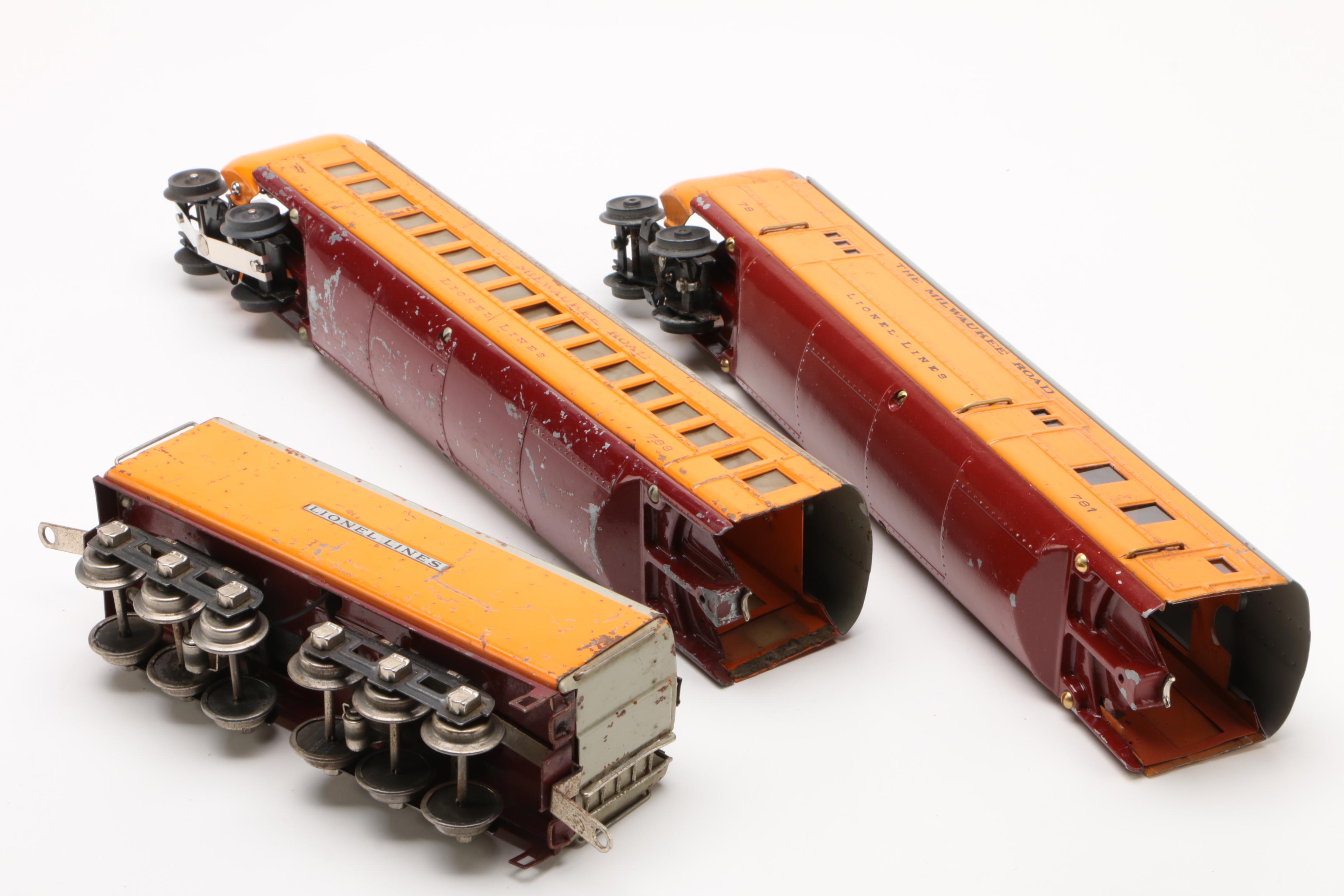 Lionel O Gauge Hiawatha Steam Locomotive, Tender, and Passenger Cars, 1930s