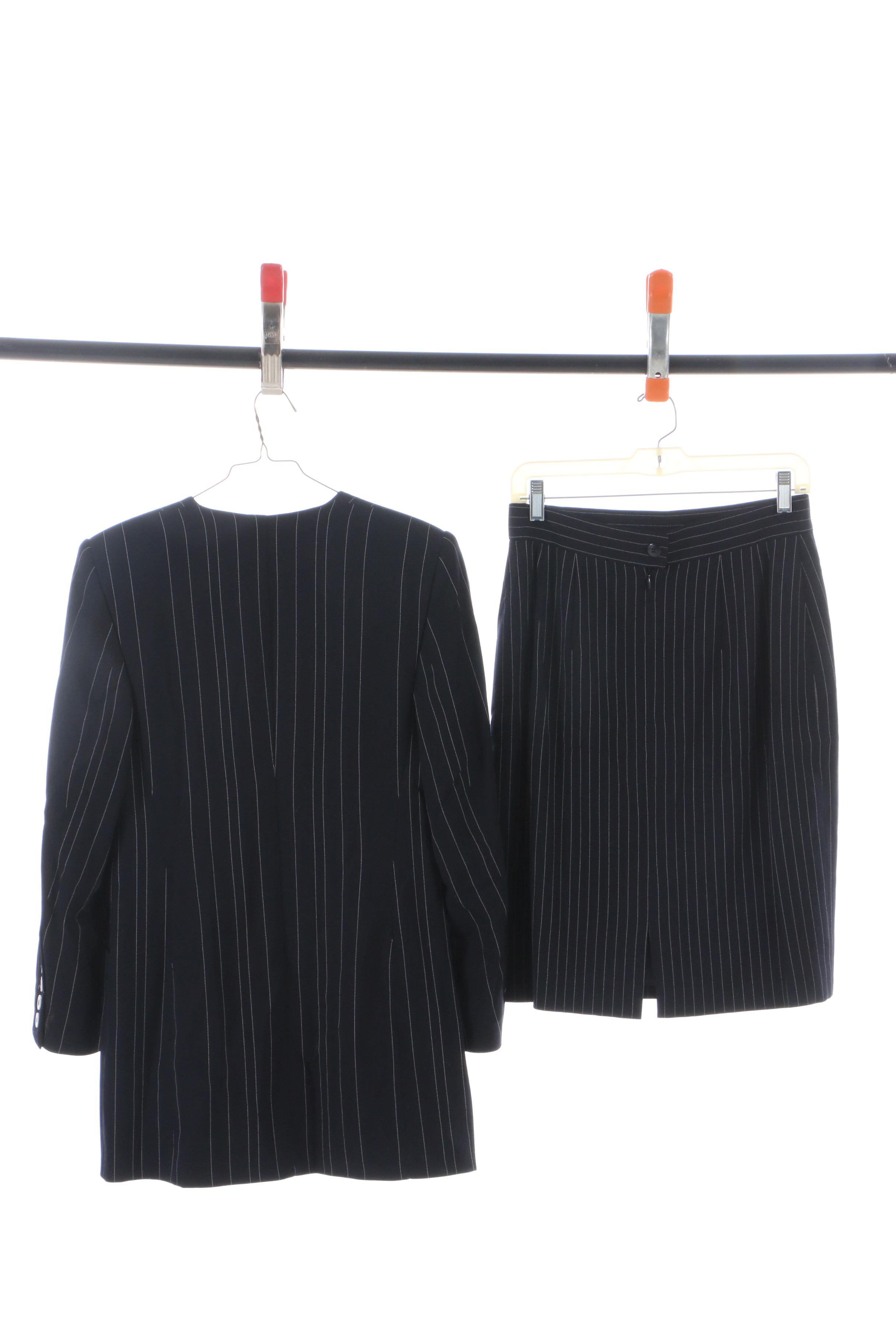 Escada Pinstripe Skirt Suit, Gray Skirt and Silk Blouses