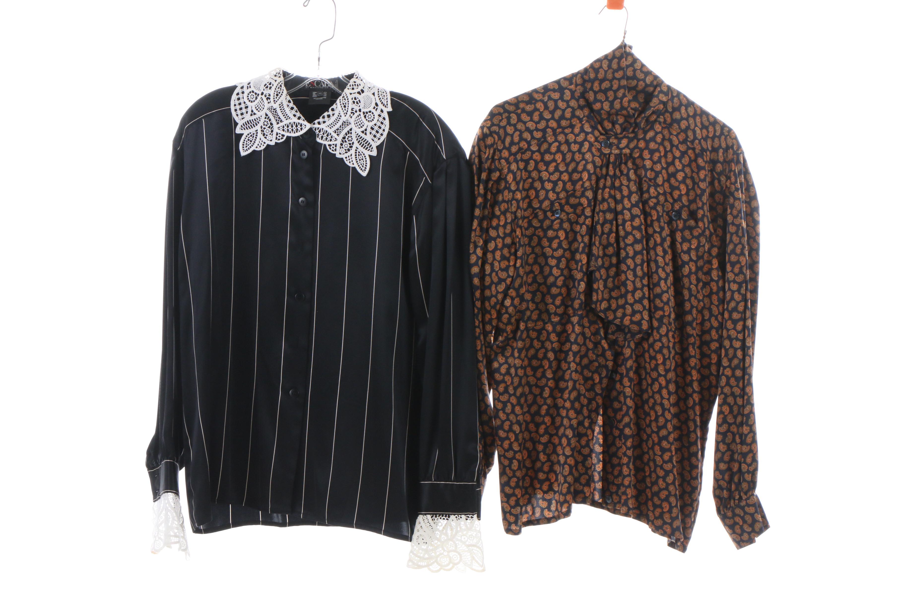 Escada Pinstripe Skirt Suit, Gray Skirt and Silk Blouses