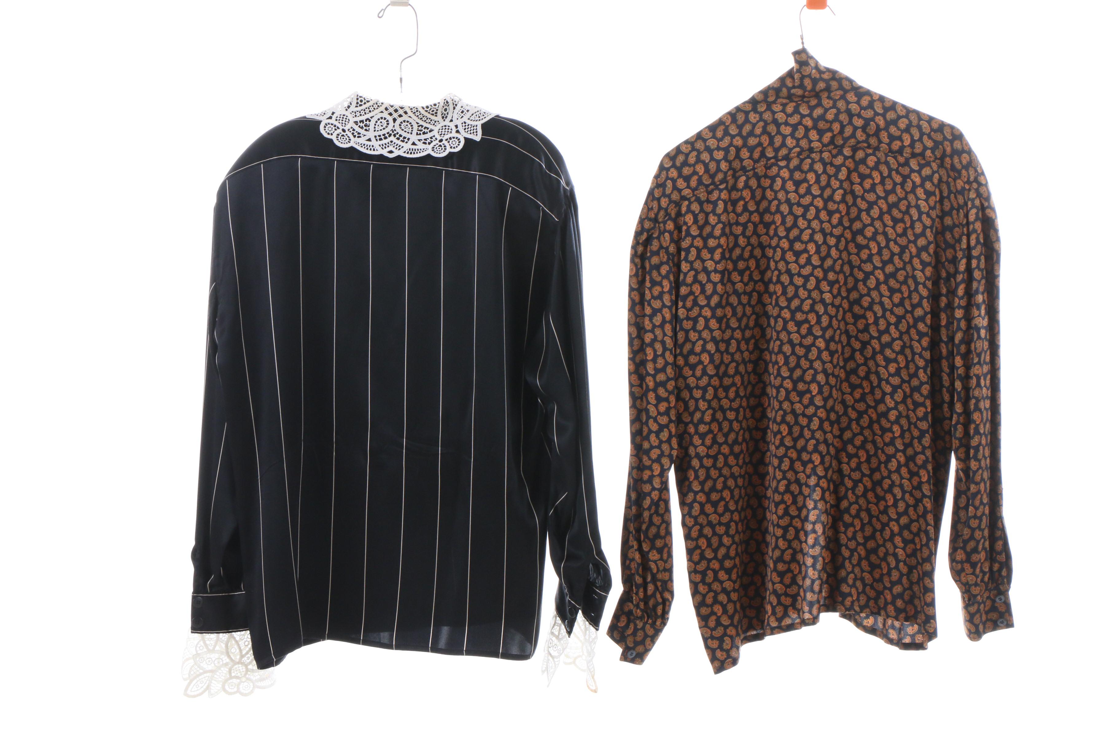 Escada Pinstripe Skirt Suit, Gray Skirt and Silk Blouses