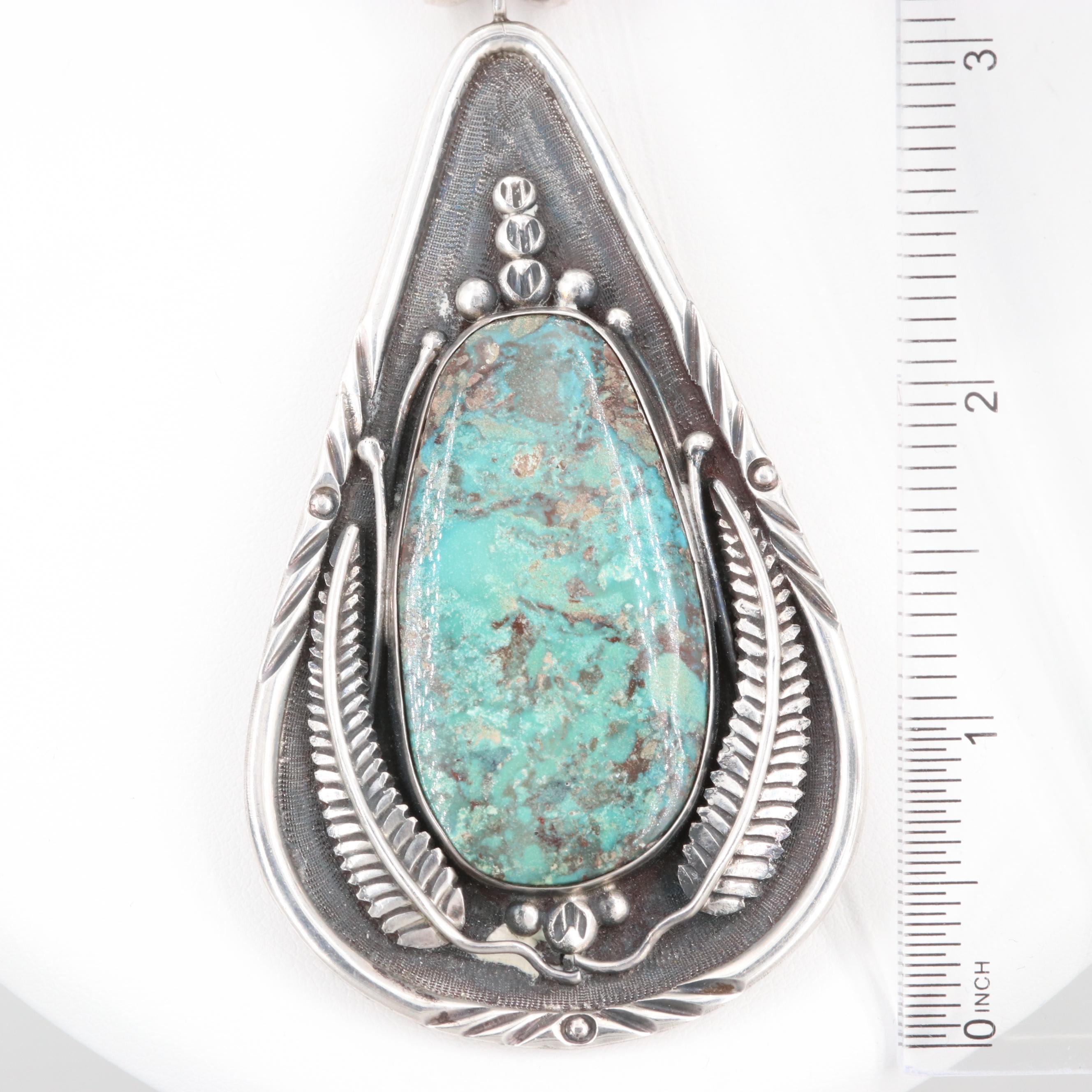 Clyde Woody Navajo Diné Sterling Silver Turquoise Pendant Necklace