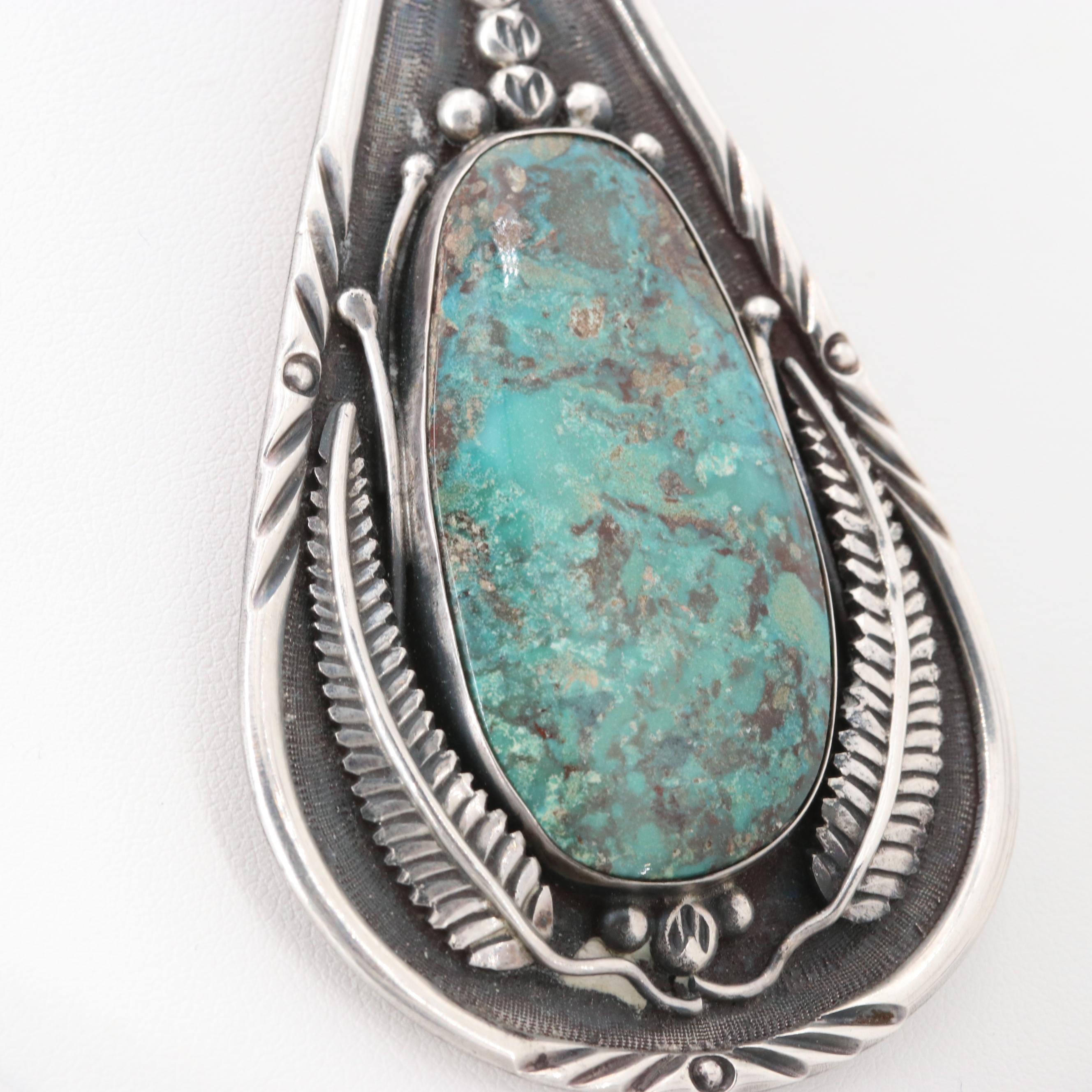 Clyde Woody Navajo Diné Sterling Silver Turquoise Pendant Necklace