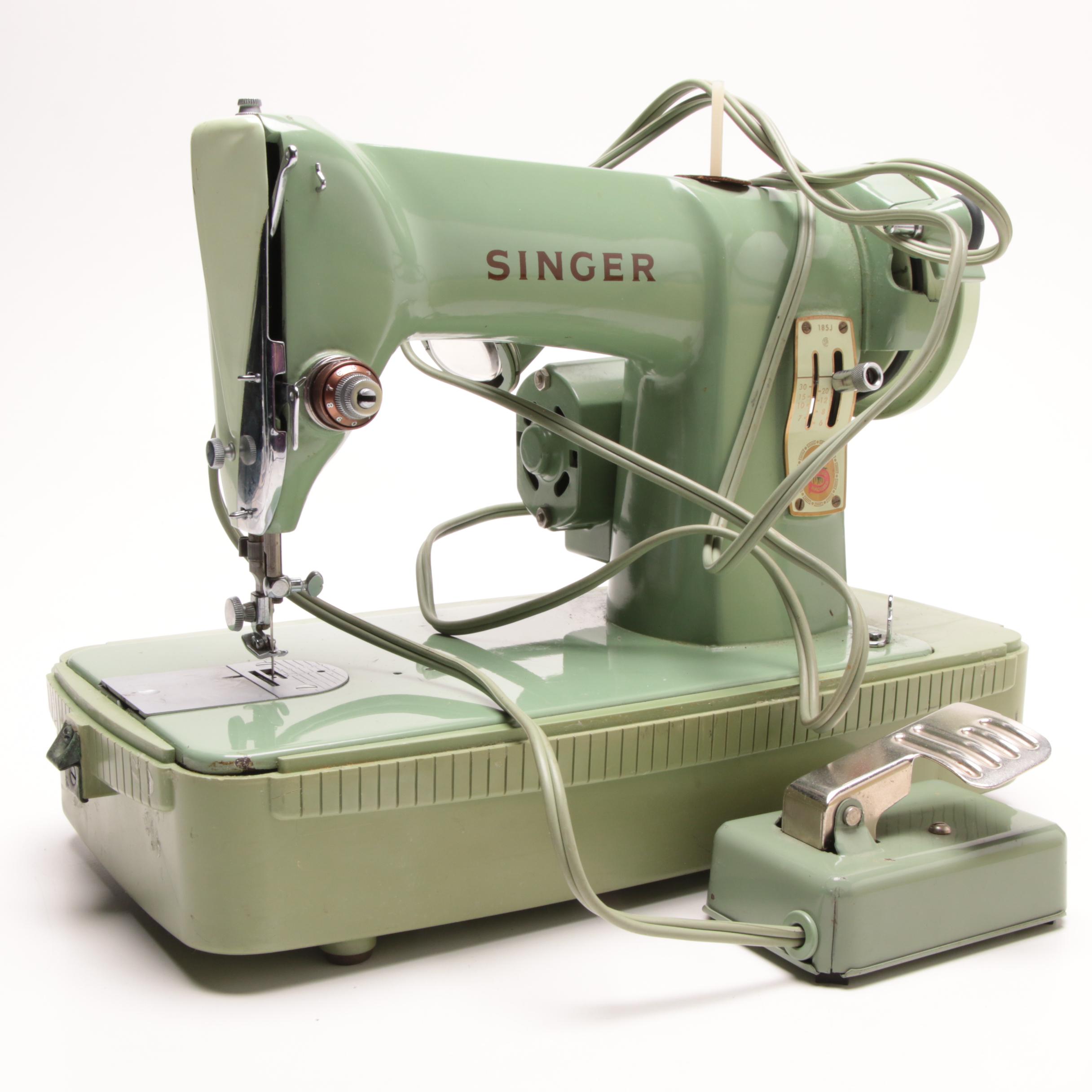 1950s Portable Singer Sewing Machine in Green