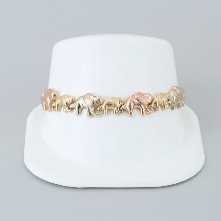 14K Tri-Color Gold Elephant Bracelet