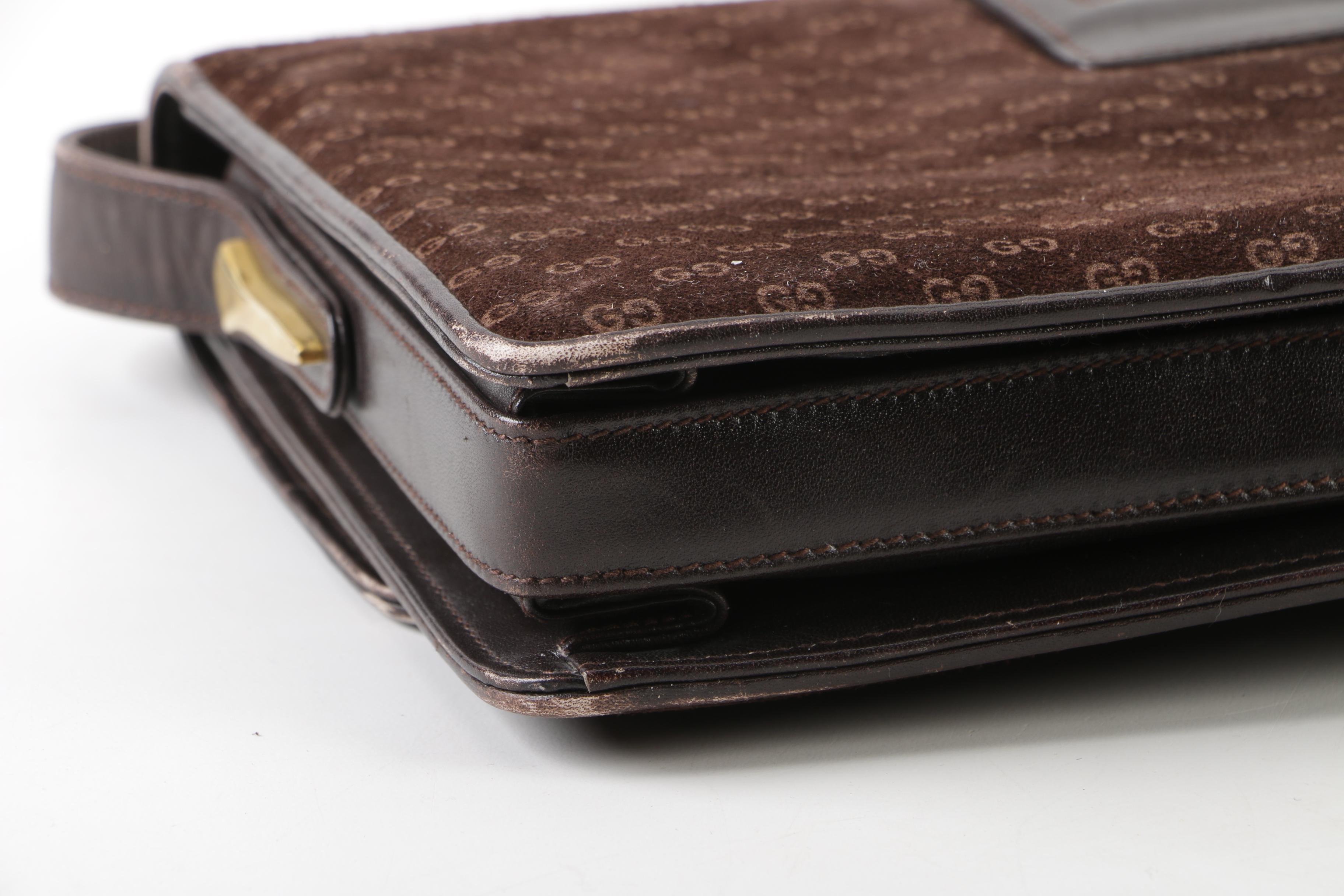 Gucci GG Brown Suede Shoulder Bag with Web Stripe Accent, Vintage