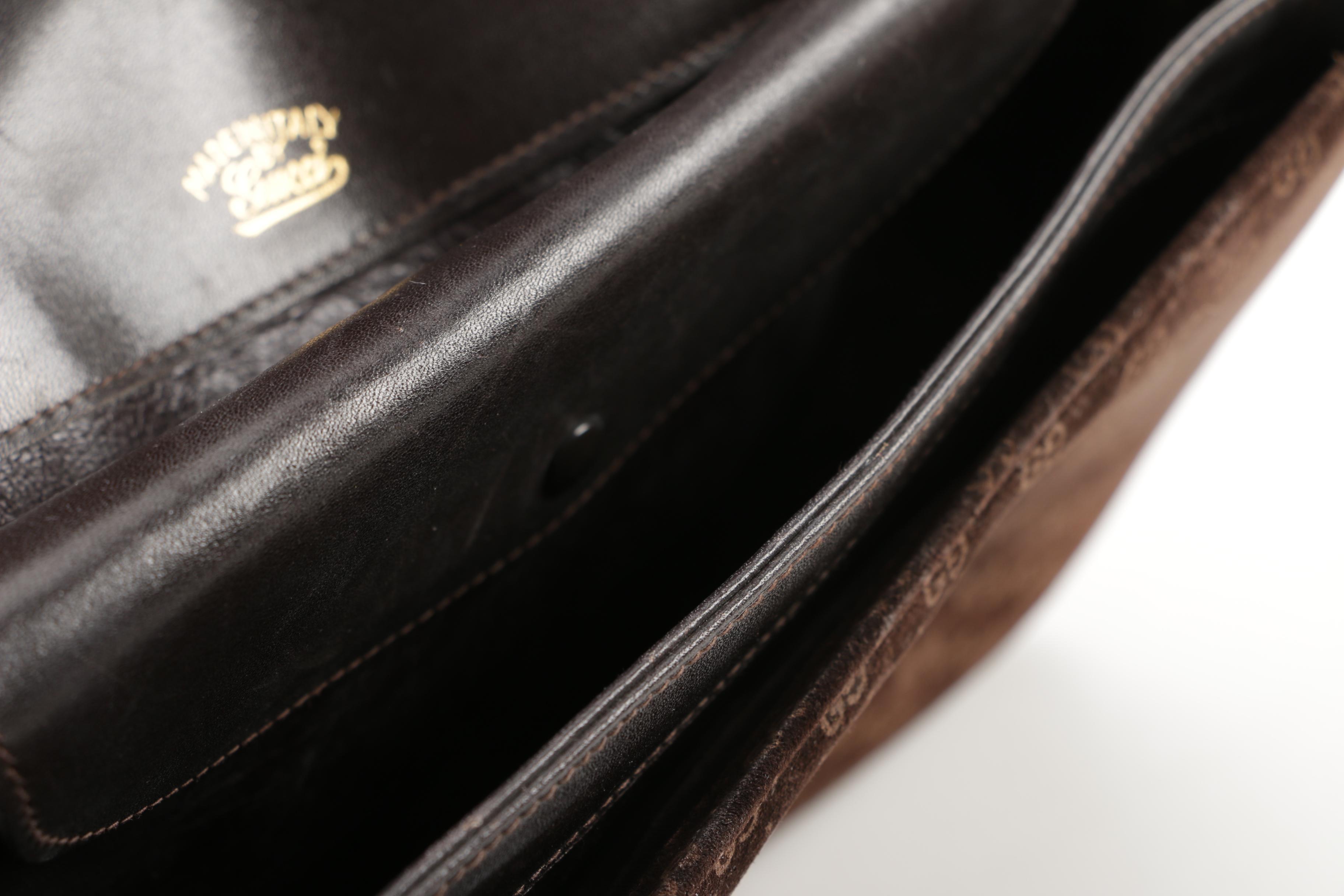 Gucci GG Brown Suede Shoulder Bag with Web Stripe Accent, Vintage