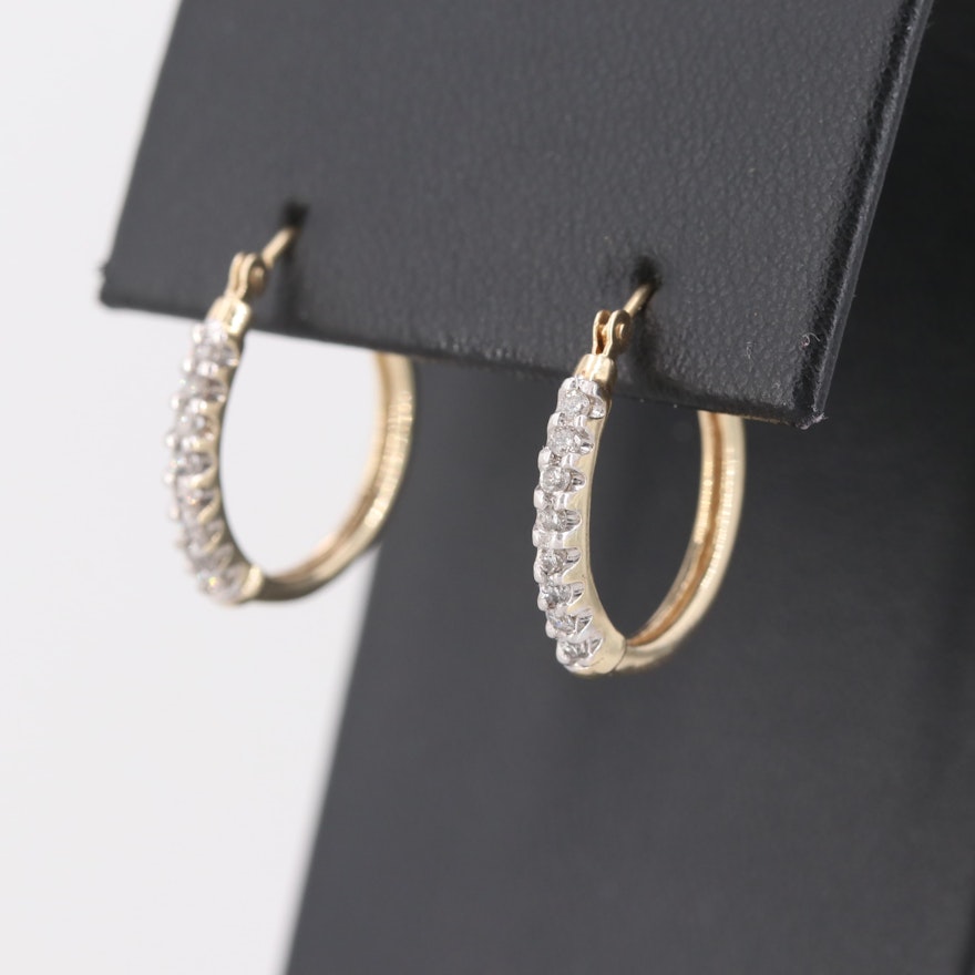 10K Yellow Gold Diamond Hoop Earrings