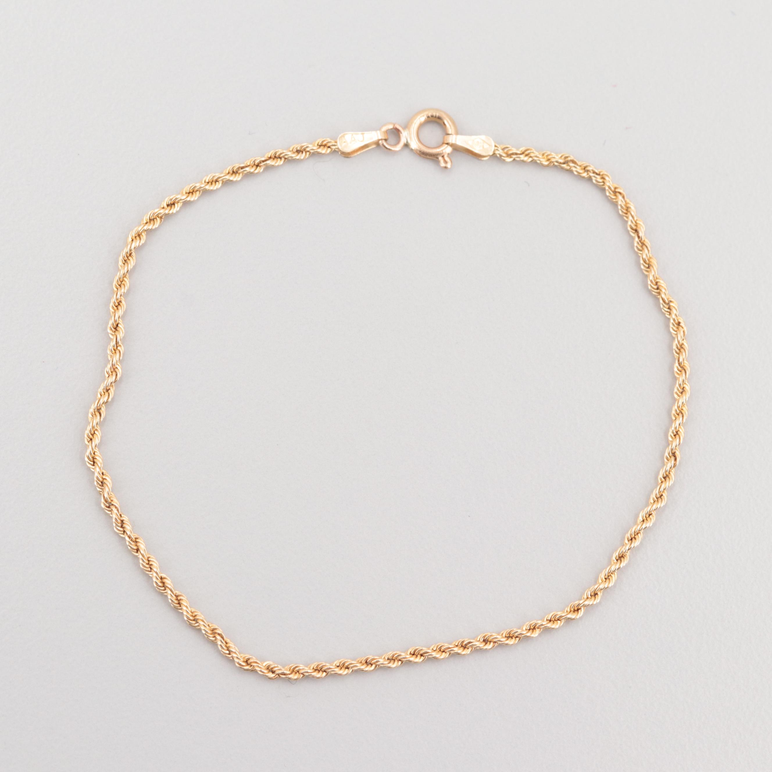 10K Yellow Gold Rope Necklace and Bracelet