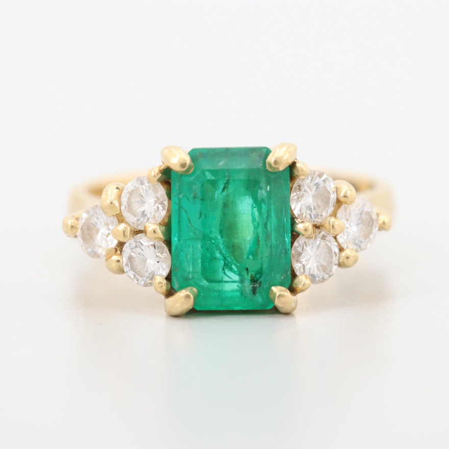 18K Yellow Gold 1.81 CT Emerald and Diamond Ring