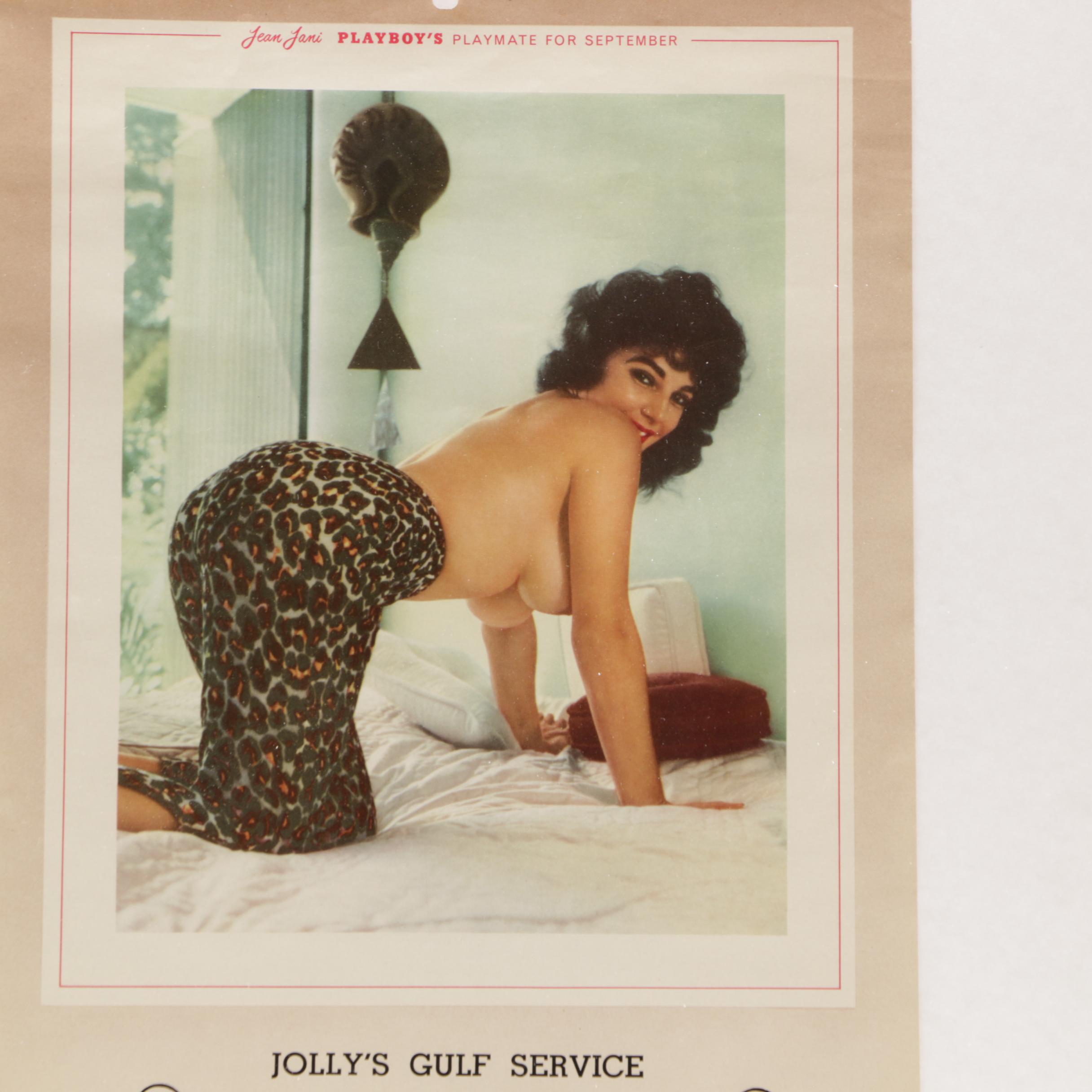 1960 Jolly's Gulf Oil Jean Jani Playmate Advertising Calendar Sheet