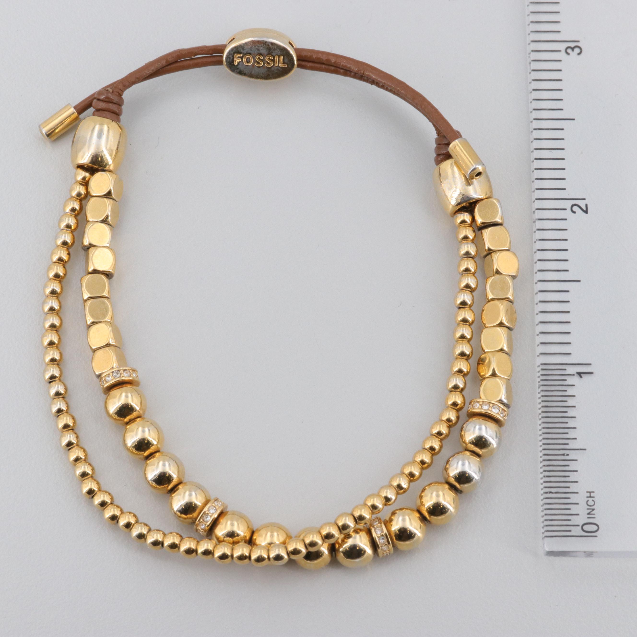 Fossil Gold Tone Glass Adjustable Bracelet