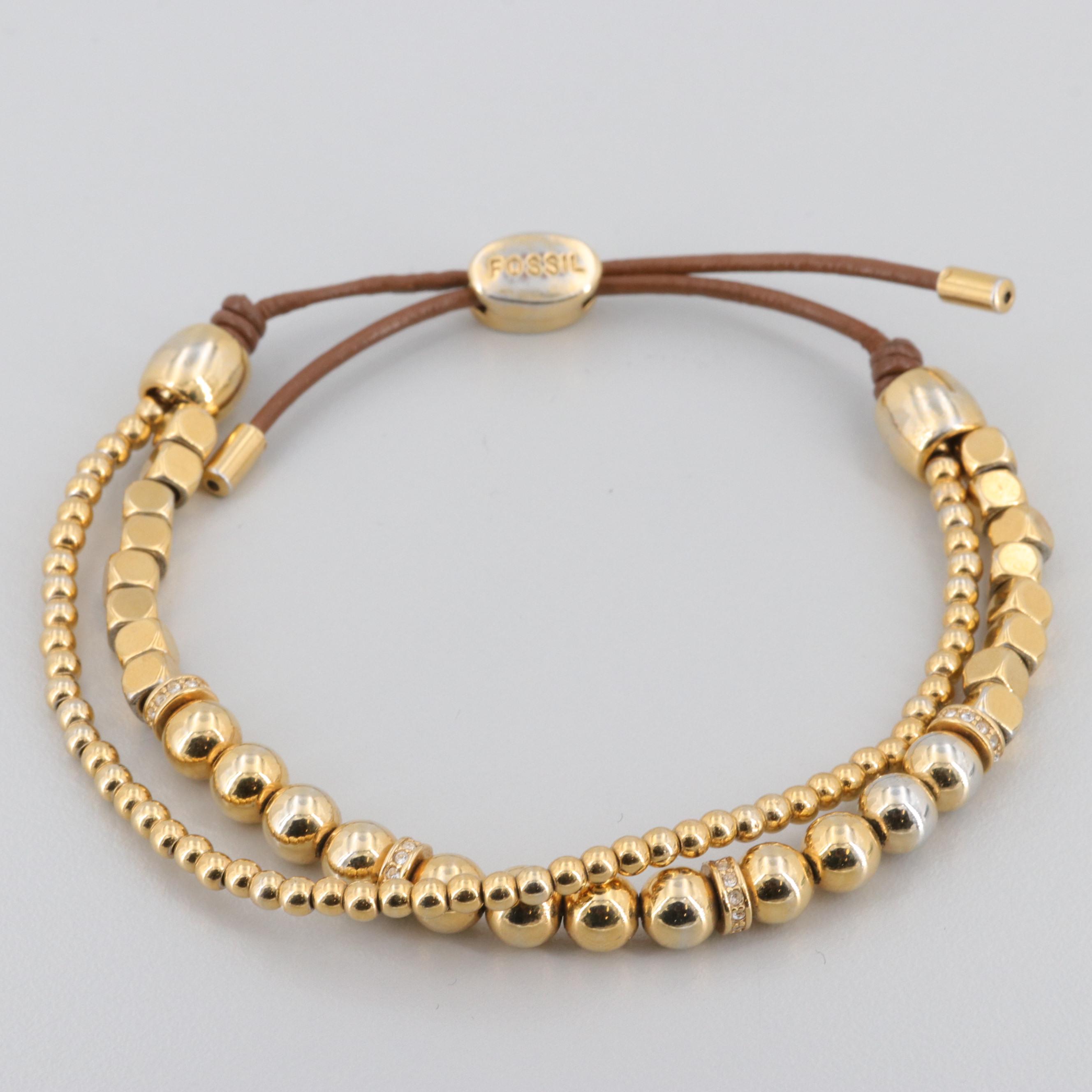 Fossil Gold Tone Glass Adjustable Bracelet