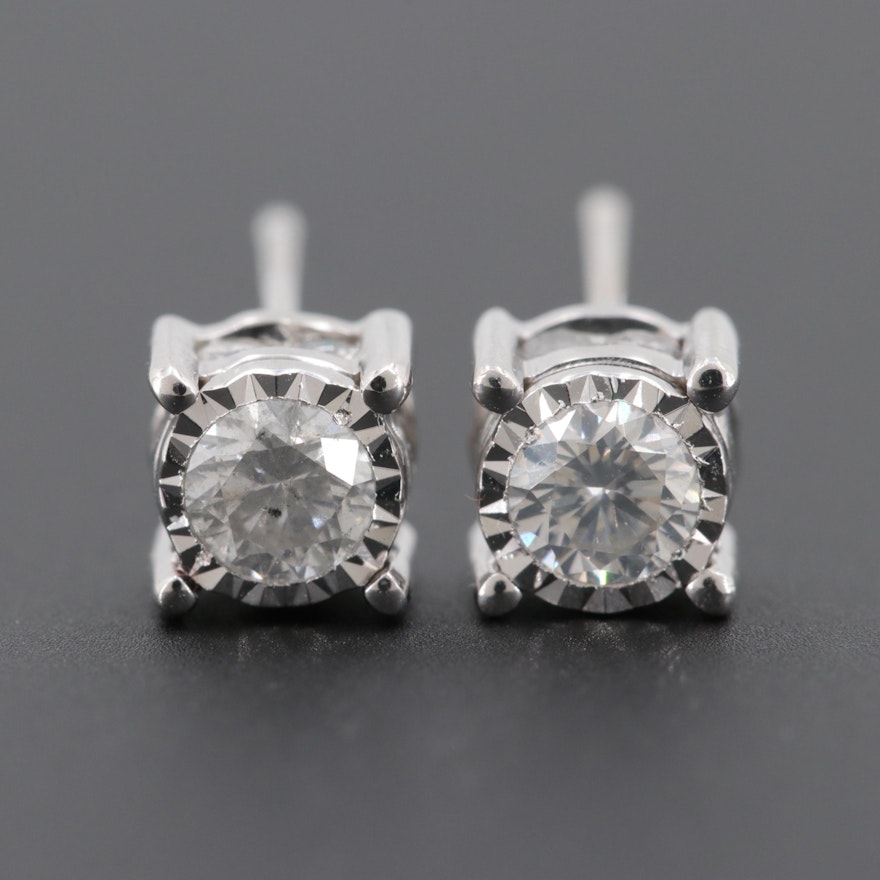 14K Yellow Gold Diamond Stud Earrings