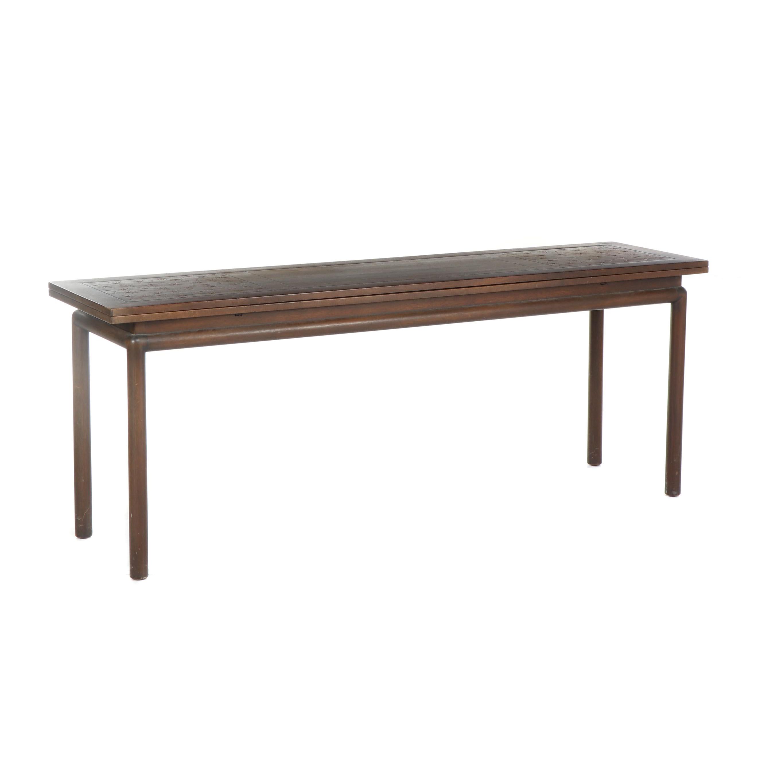Harvey Probber-Style Flip Top Console Dining Table with Carved Decor