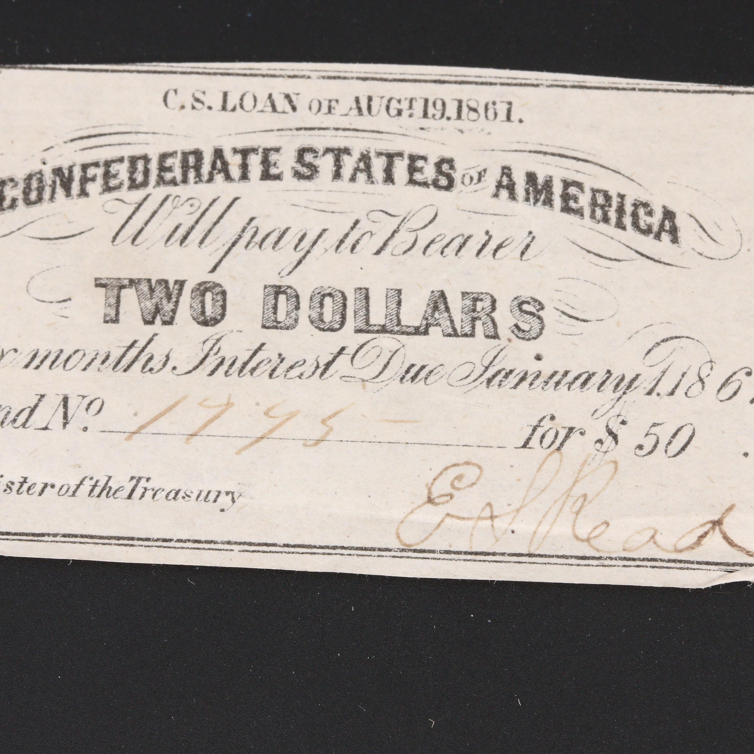 Group of Five Confederate States of America Bond Coupons