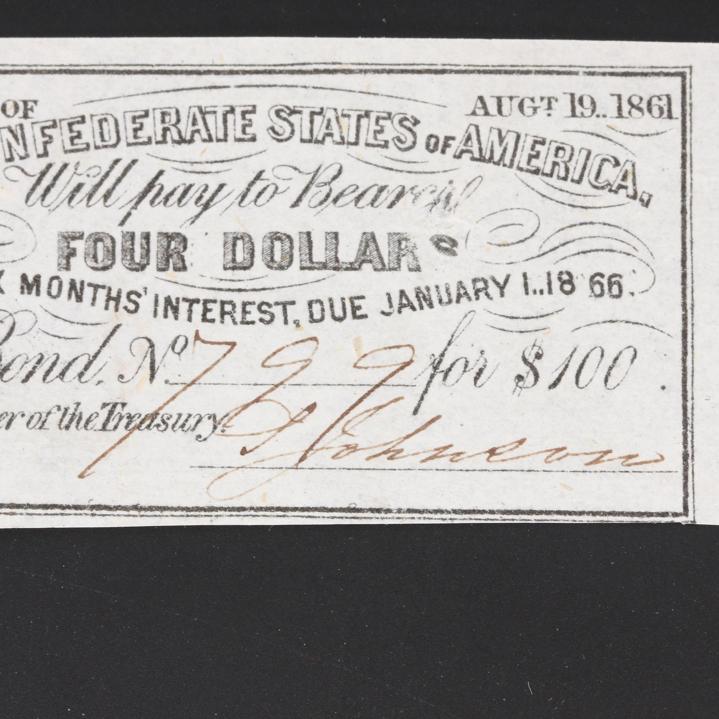 Group of Five Confederate States of America Bond Coupons