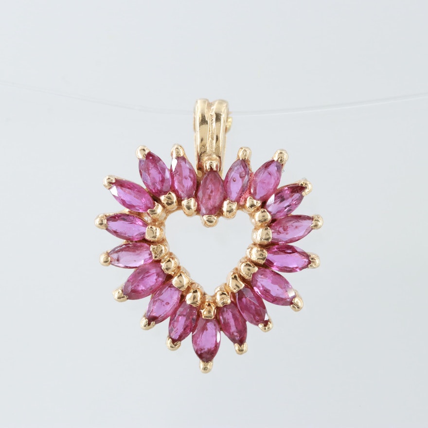 14K Yellow Gold Ruby Heart Shaped Enhancer Pendant