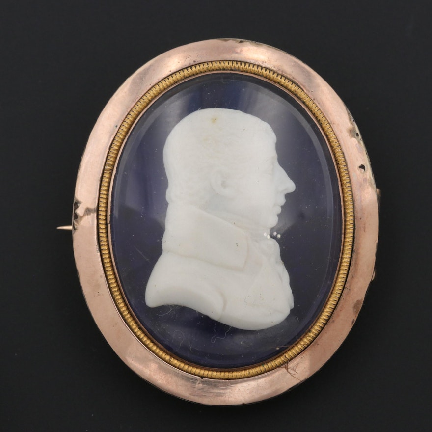 Victorian 8K and 14K Bi-Color Gold Cameo and Mourning Brooch