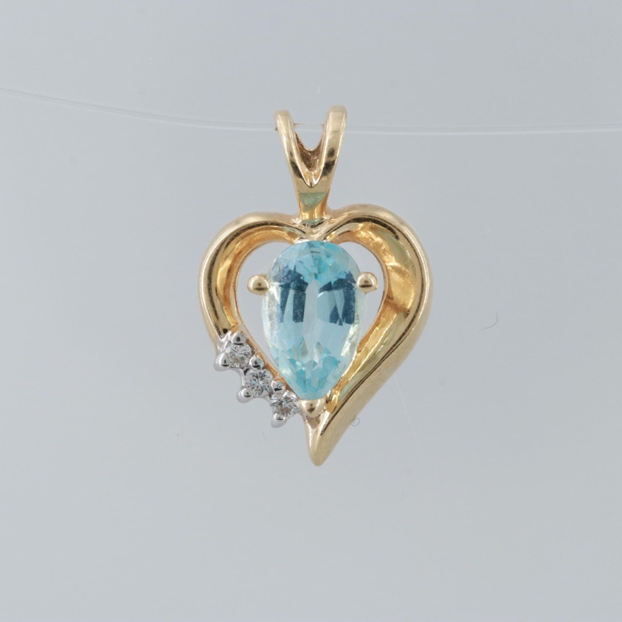 Alwand Vahan 14K Yellow Gold Blue Topaz and Diamond Heart Motif Pendant