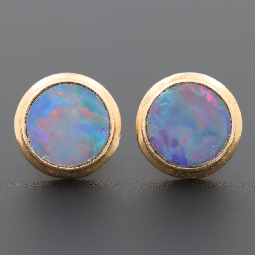 14K Yellow Gold Opal Doublet Earrings