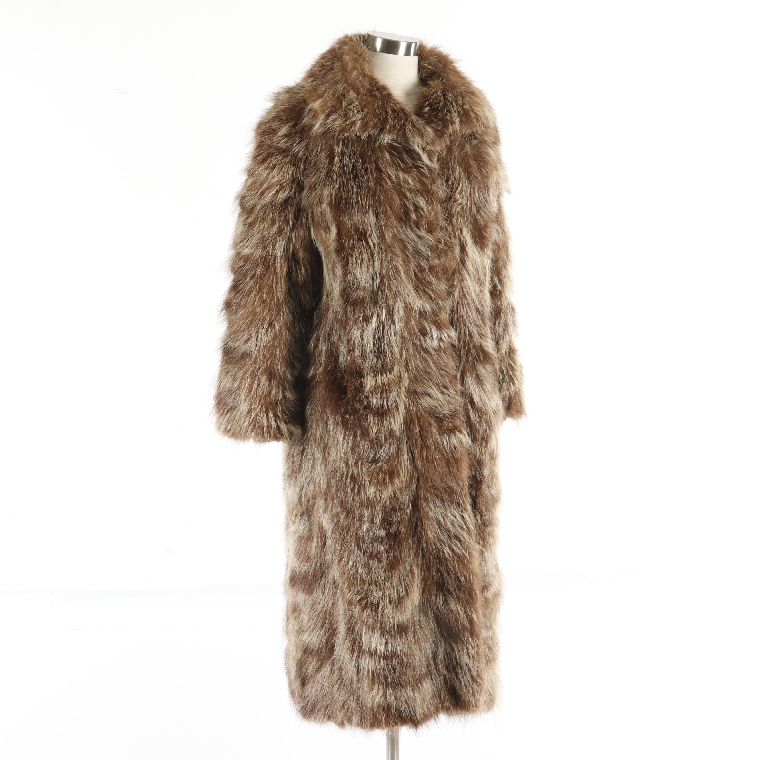 Women's Pd Furs Raccoon Fur Coat, Made in Greece, Vintage