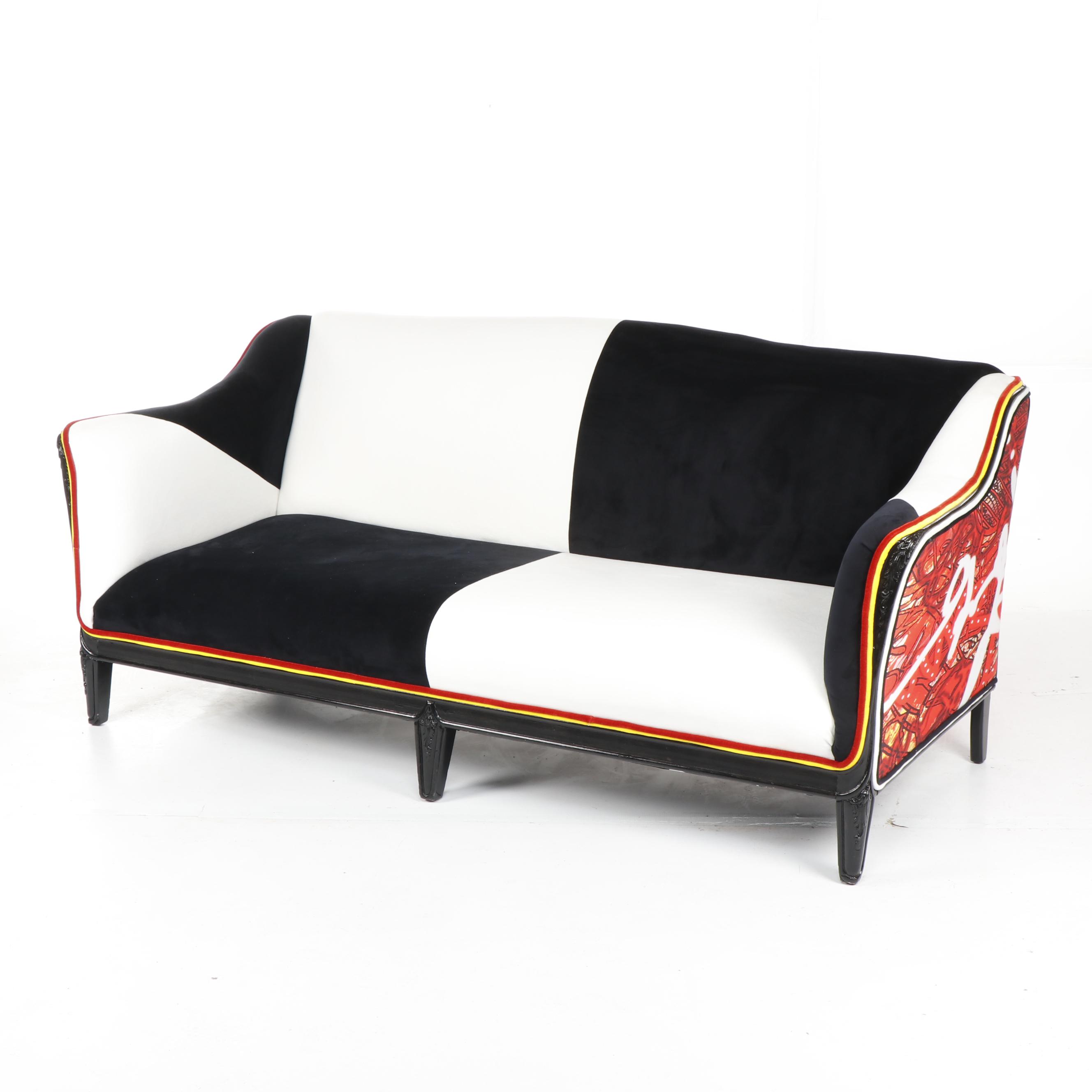 Checkerboard and Bold Print Custom Upholstered Settee