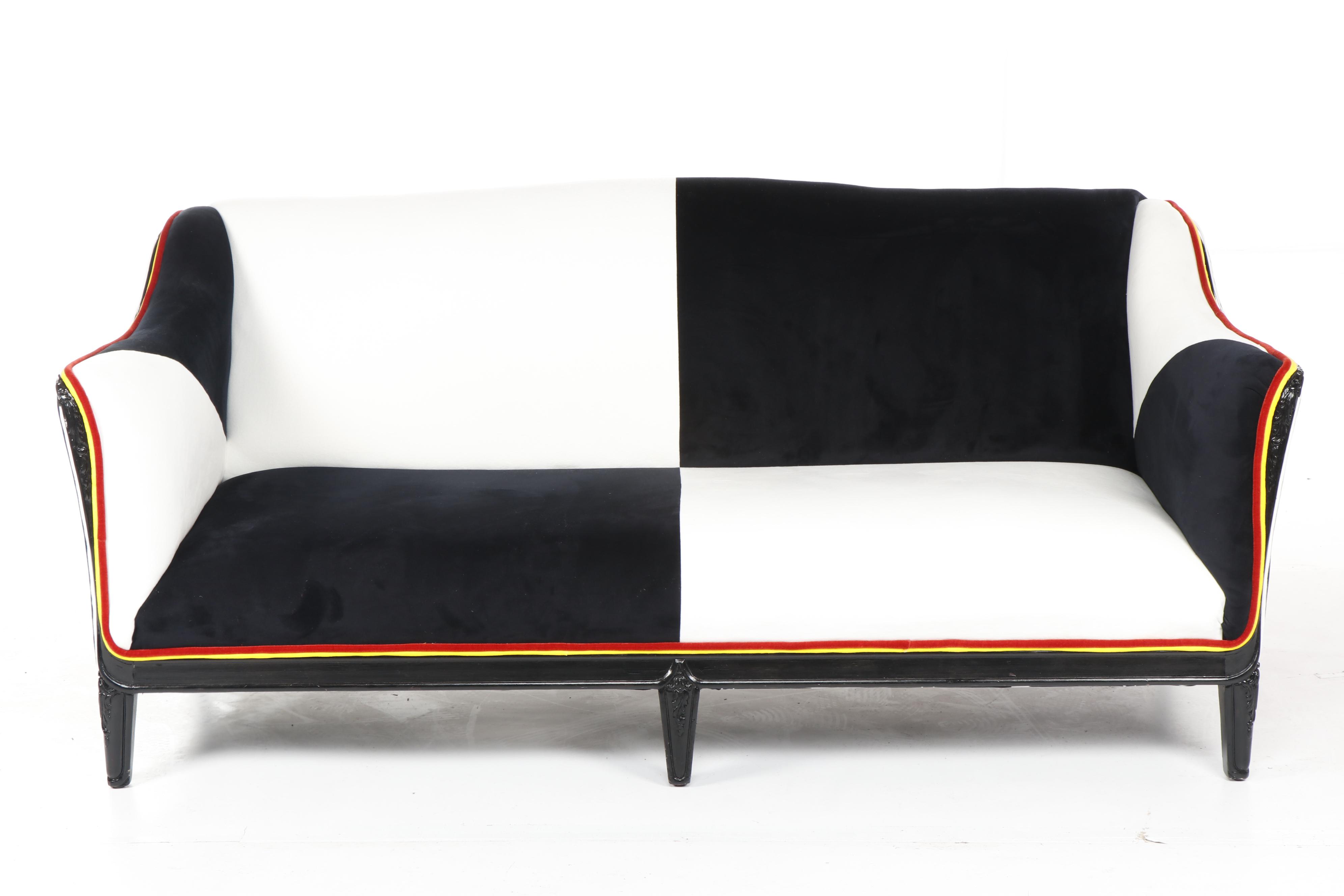 Checkerboard and Bold Print Custom Upholstered Settee