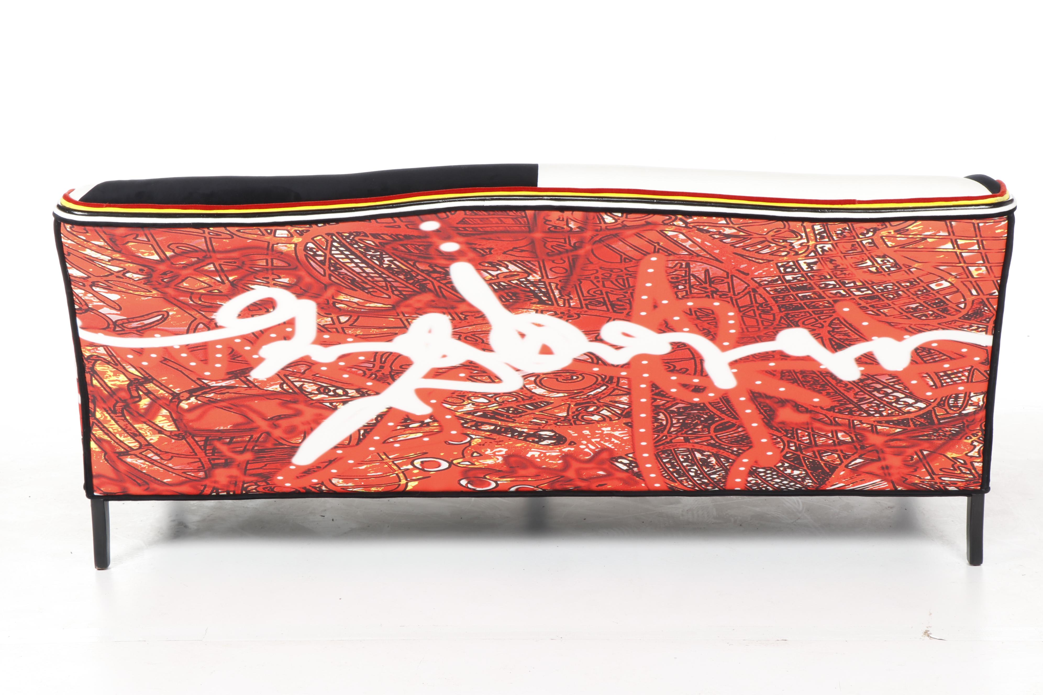 Checkerboard and Bold Print Custom Upholstered Settee