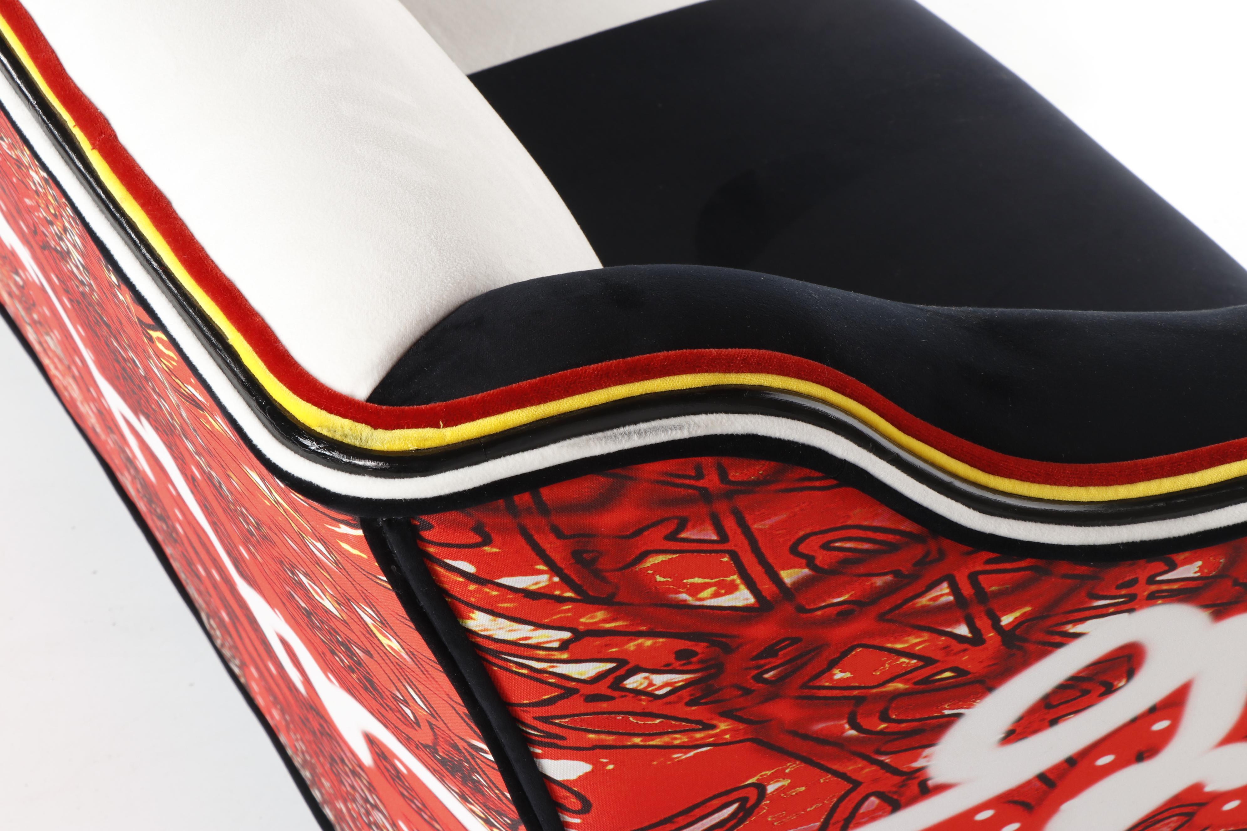 Checkerboard and Bold Print Custom Upholstered Settee