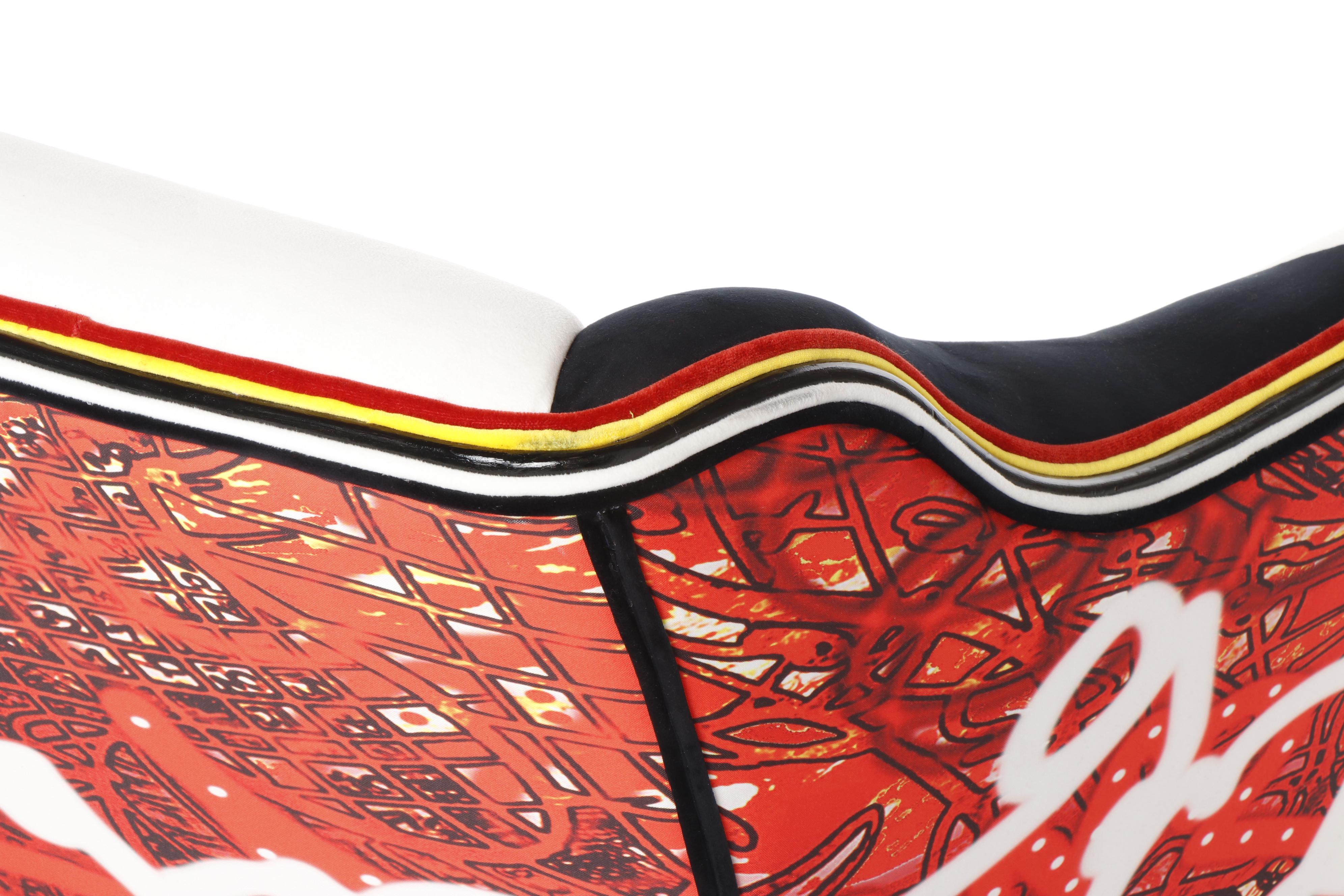 Checkerboard and Bold Print Custom Upholstered Settee