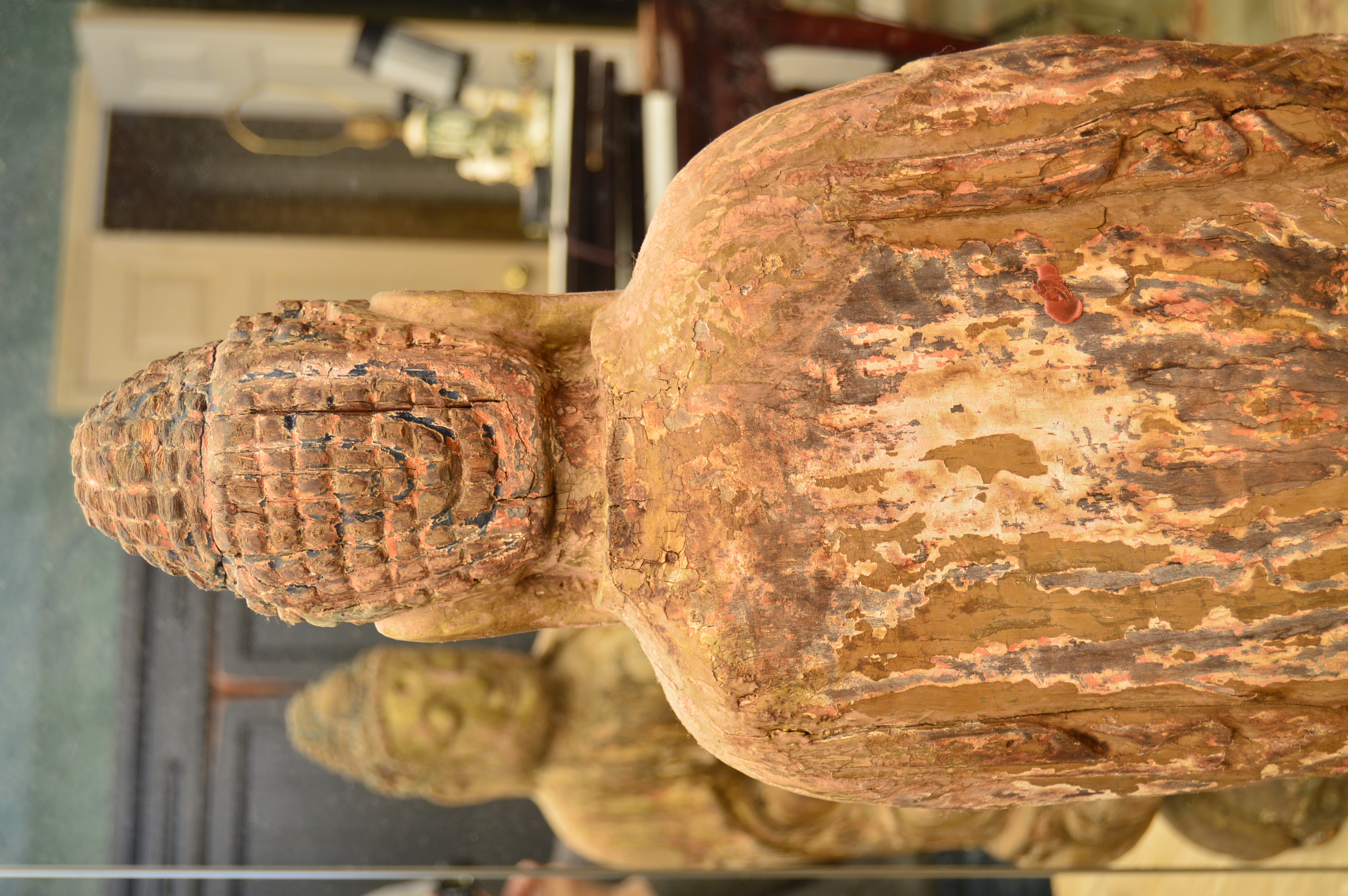 Antique Polychromed Wood Carving of Buddha