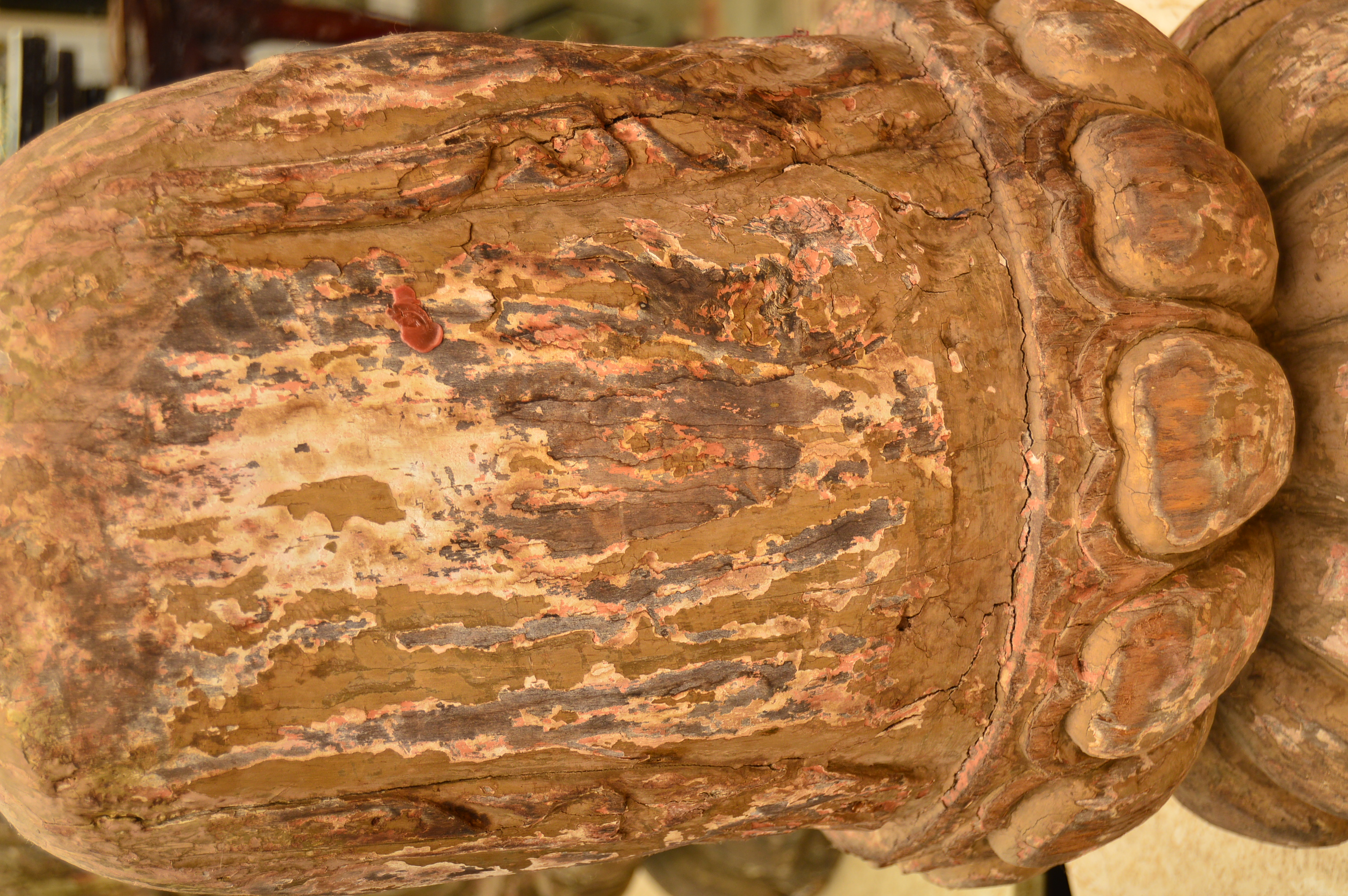 Antique Polychromed Wood Carving of Buddha