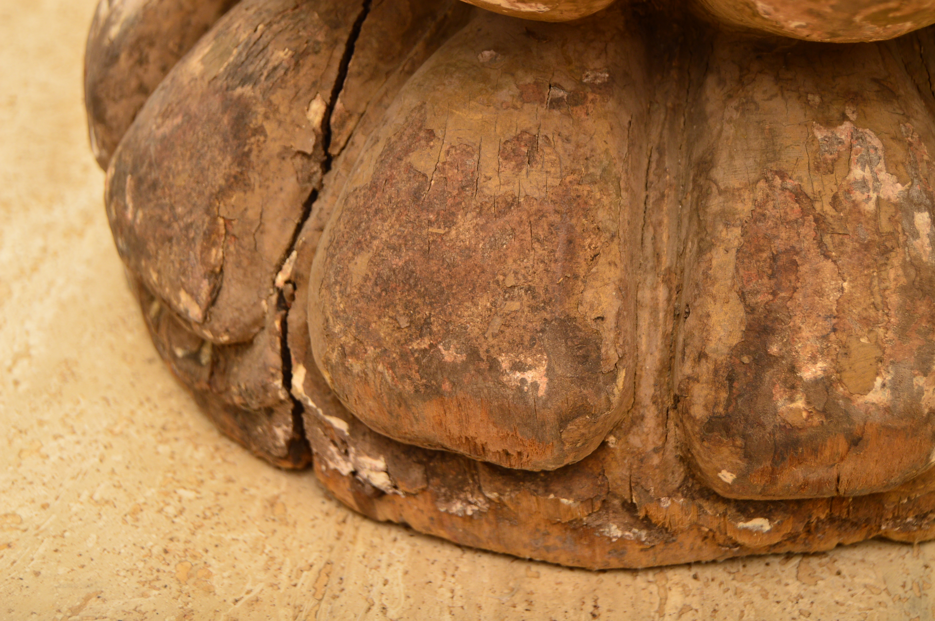 Antique Polychromed Wood Carving of Buddha
