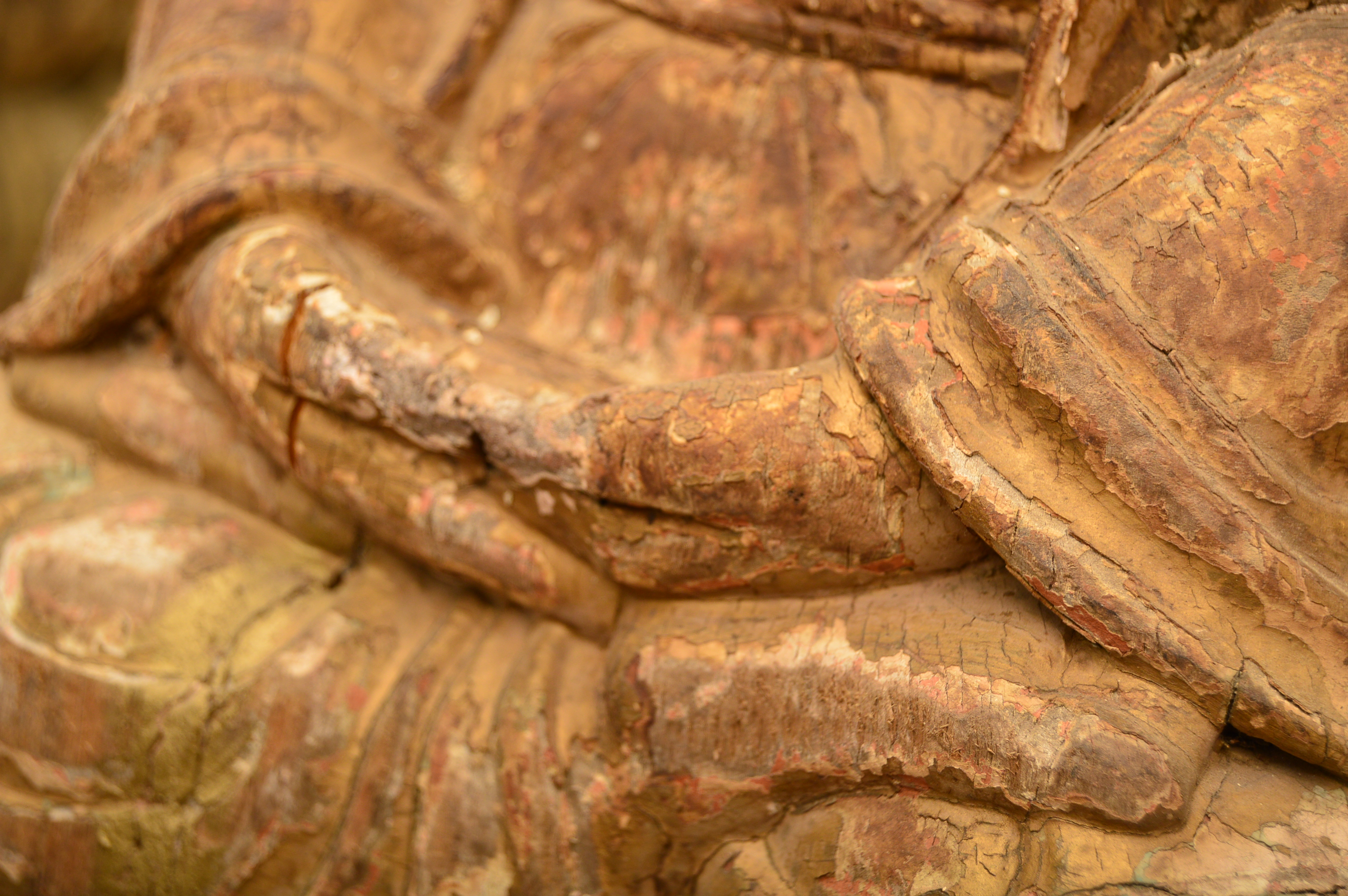 Antique Polychromed Wood Carving of Buddha