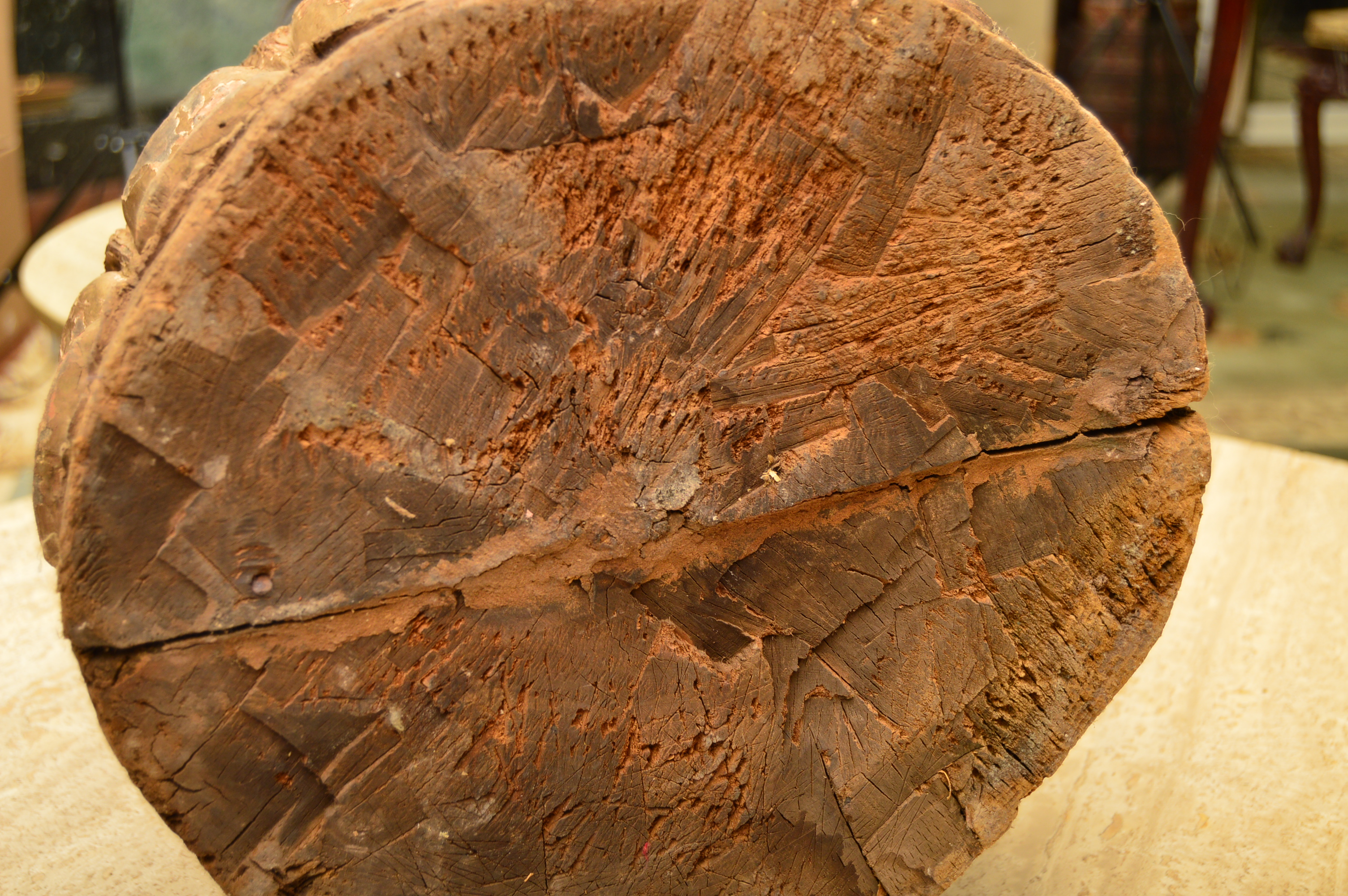 Antique Polychromed Wood Carving of Buddha