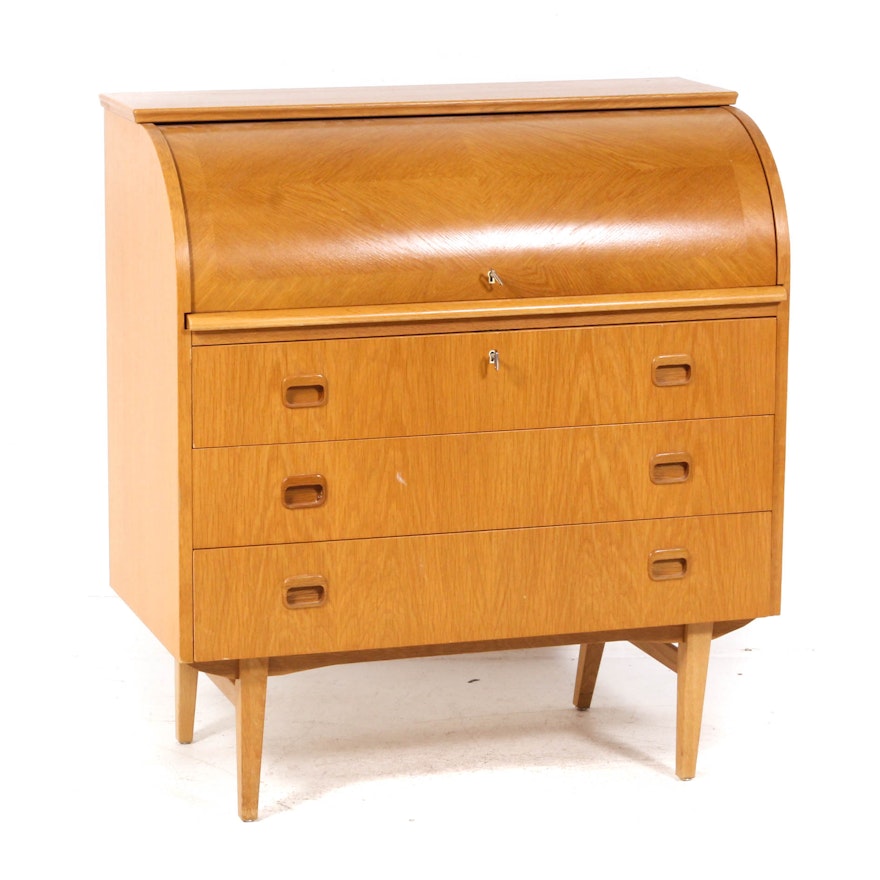 Mid Century Modern S.M.I. Swedish Locking Roll-Top Desk, Circa 1950s