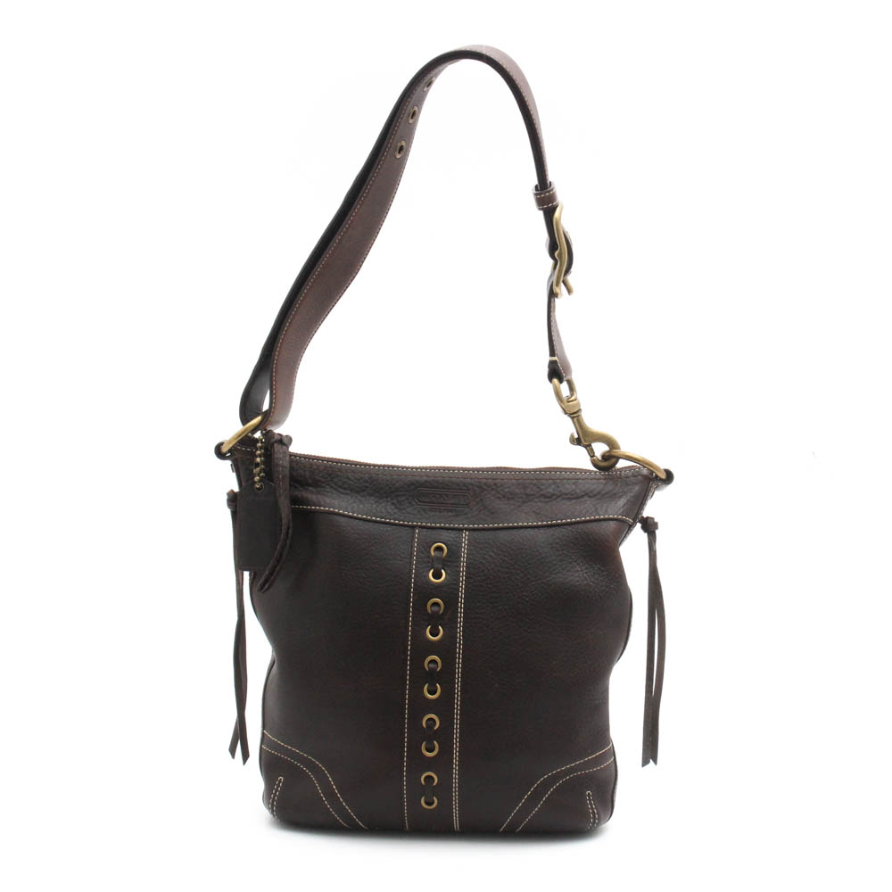 Coach Dark Brown Pebbled Leather Shoulder Bag