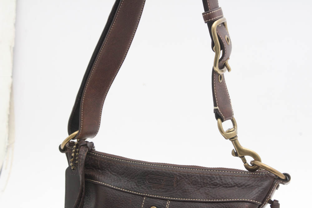 Coach Dark Brown Pebbled Leather Shoulder Bag