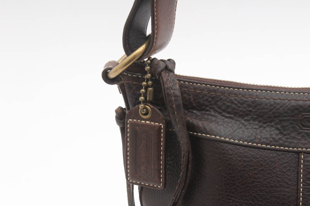 Coach Dark Brown Pebbled Leather Shoulder Bag