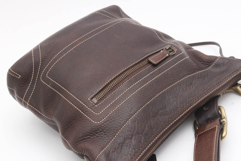 Coach Dark Brown Pebbled Leather Shoulder Bag