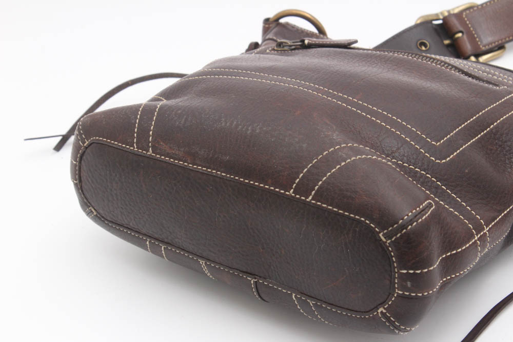 Coach Dark Brown Pebbled Leather Shoulder Bag