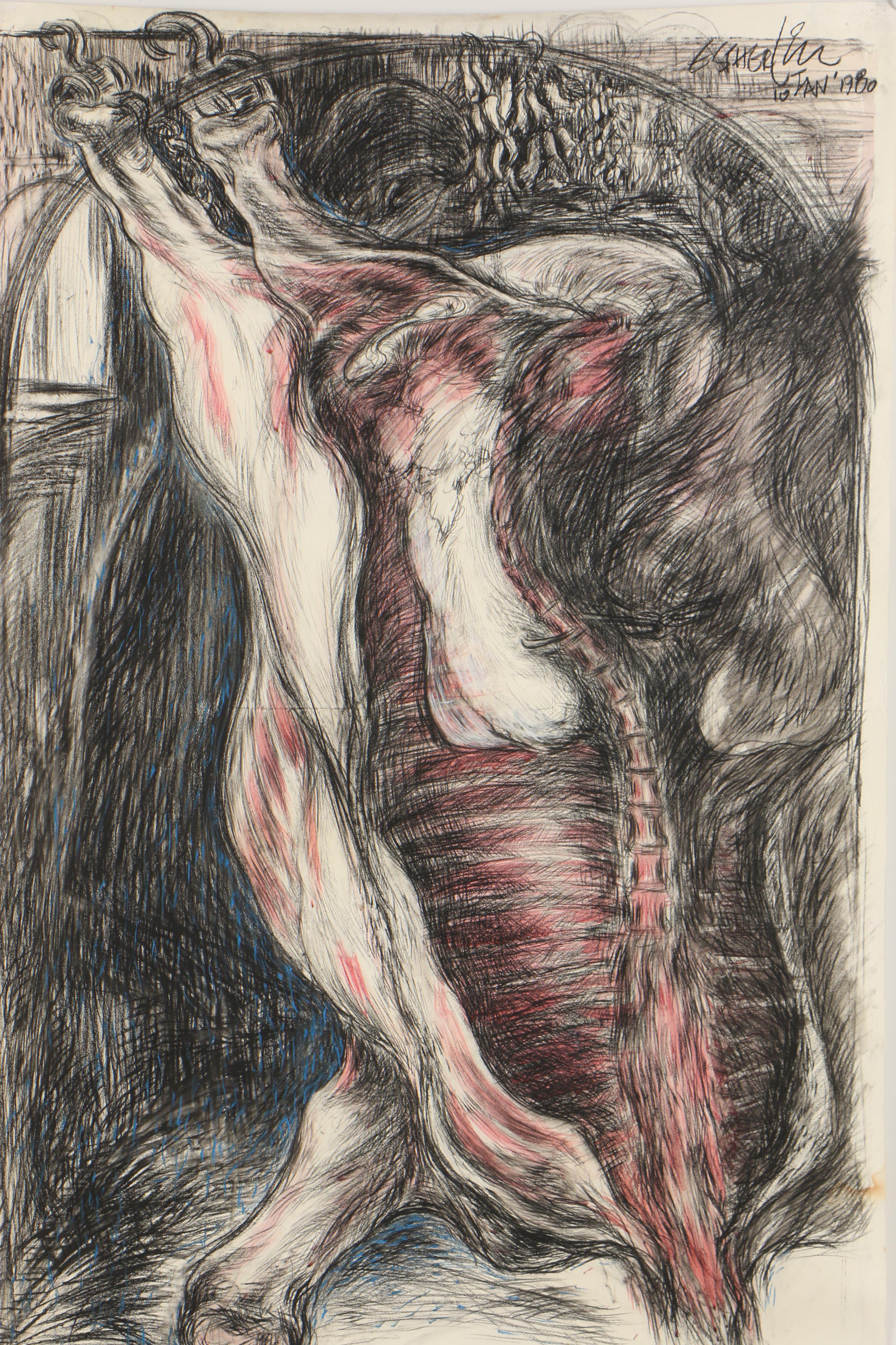 Esther Liu 1980 Pastel Figural Drawing