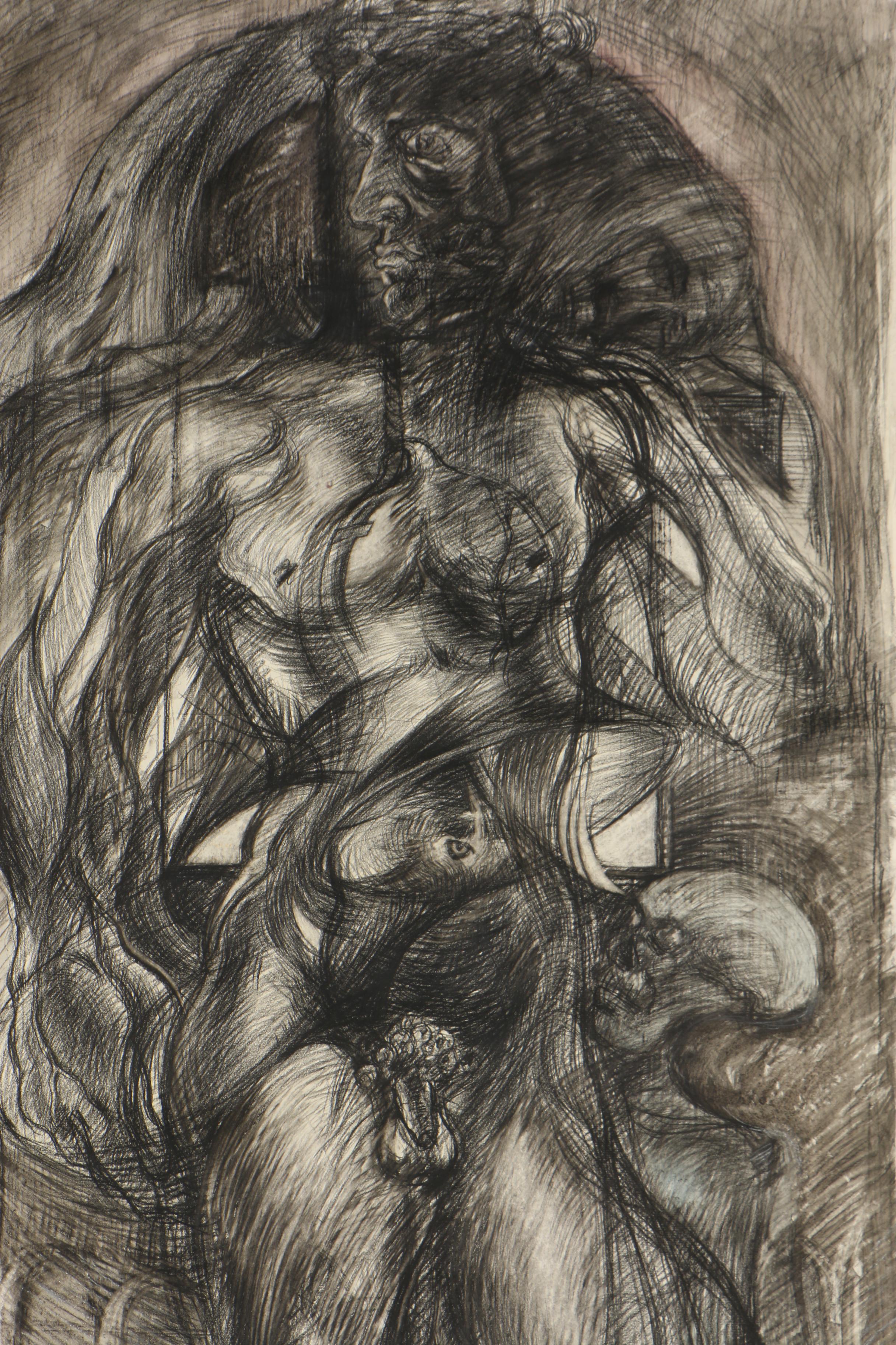 Esther Liu 1979 Mixed Media Figural Drawing