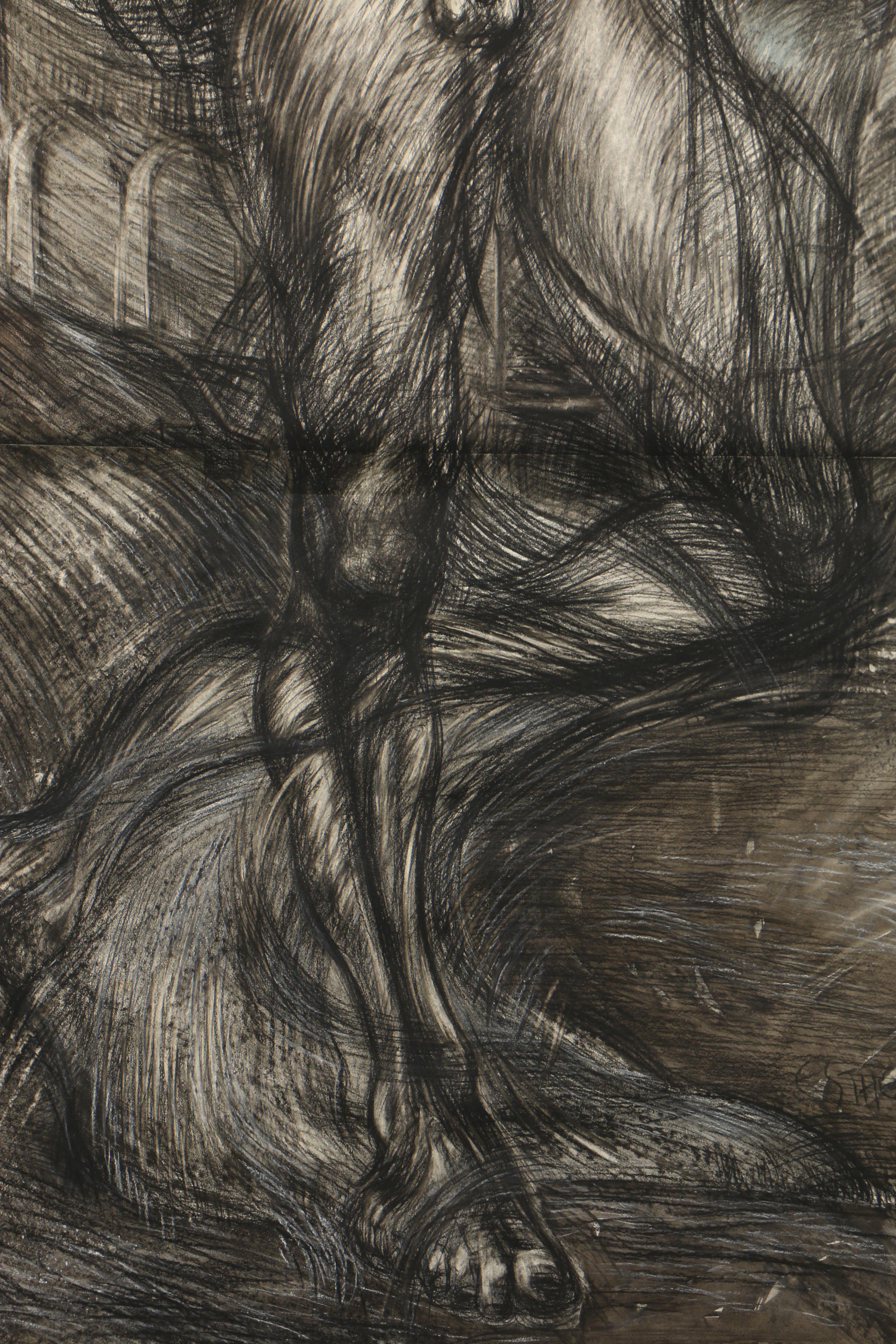 Esther Liu 1979 Mixed Media Figural Drawing