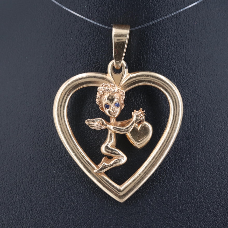 Marvin Hime 14K Yellow Gold Synthetic Sapphire Cupid Pendant