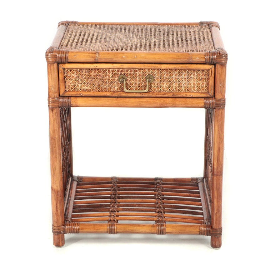 Rattan and Wicker Side Table with Drawer, 21st Century